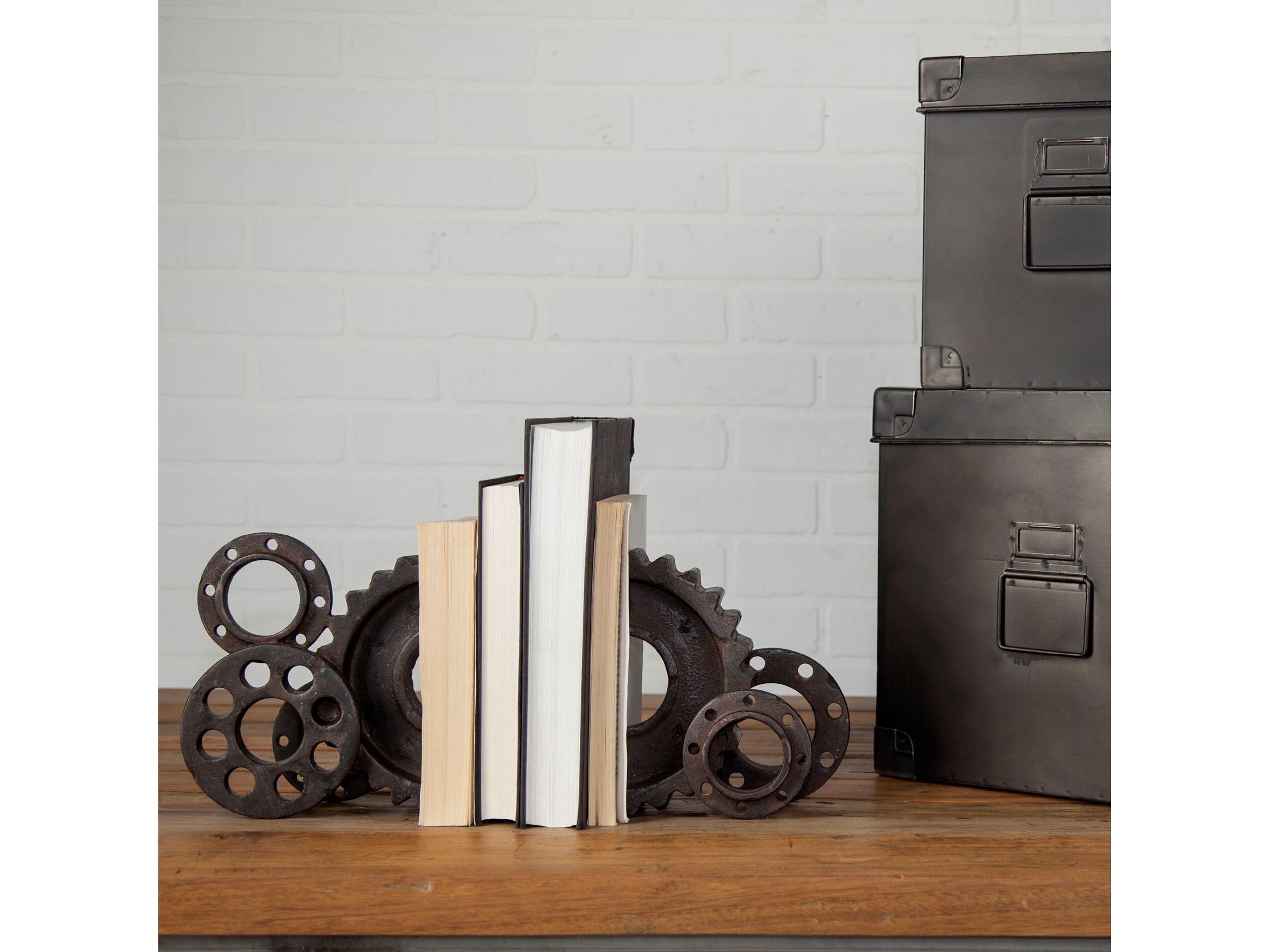 Mercana Cogsworth Set of 2 14L x 4W Brown Resin Industrial Gear Bookends