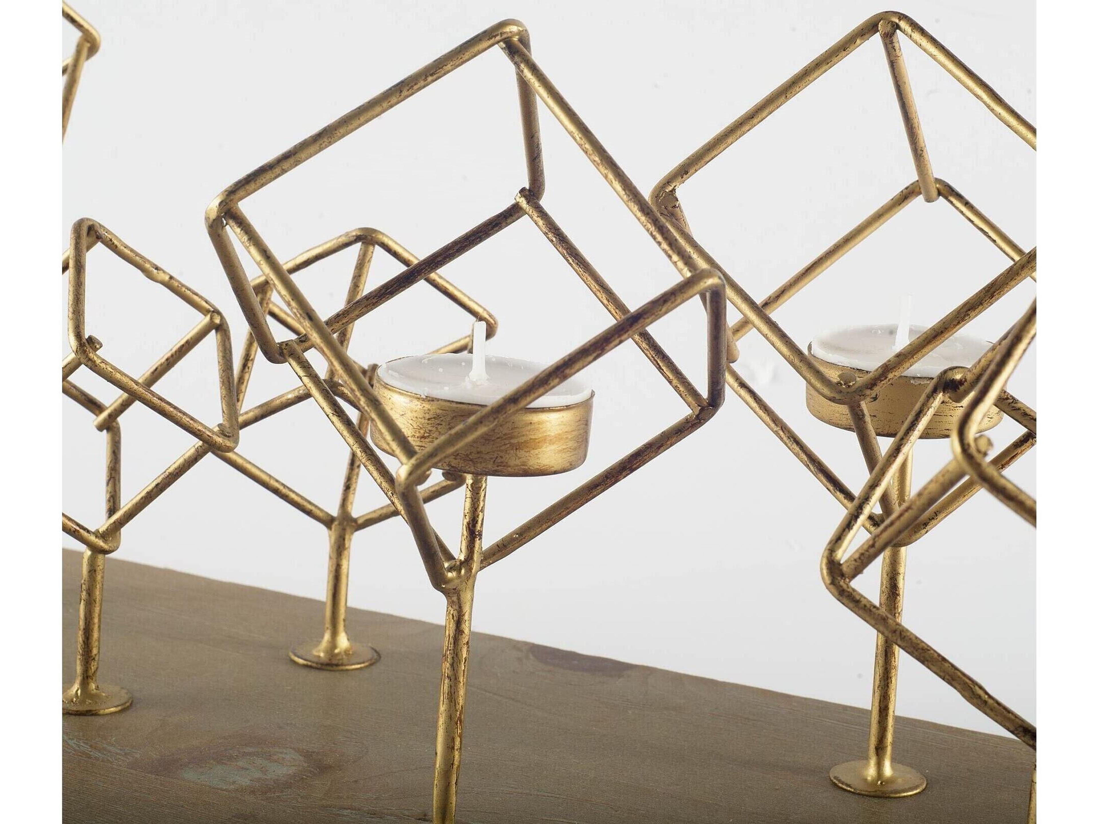 Mercana Salvador II Wood Base Brass Cube Tea Light Table Candle Holder