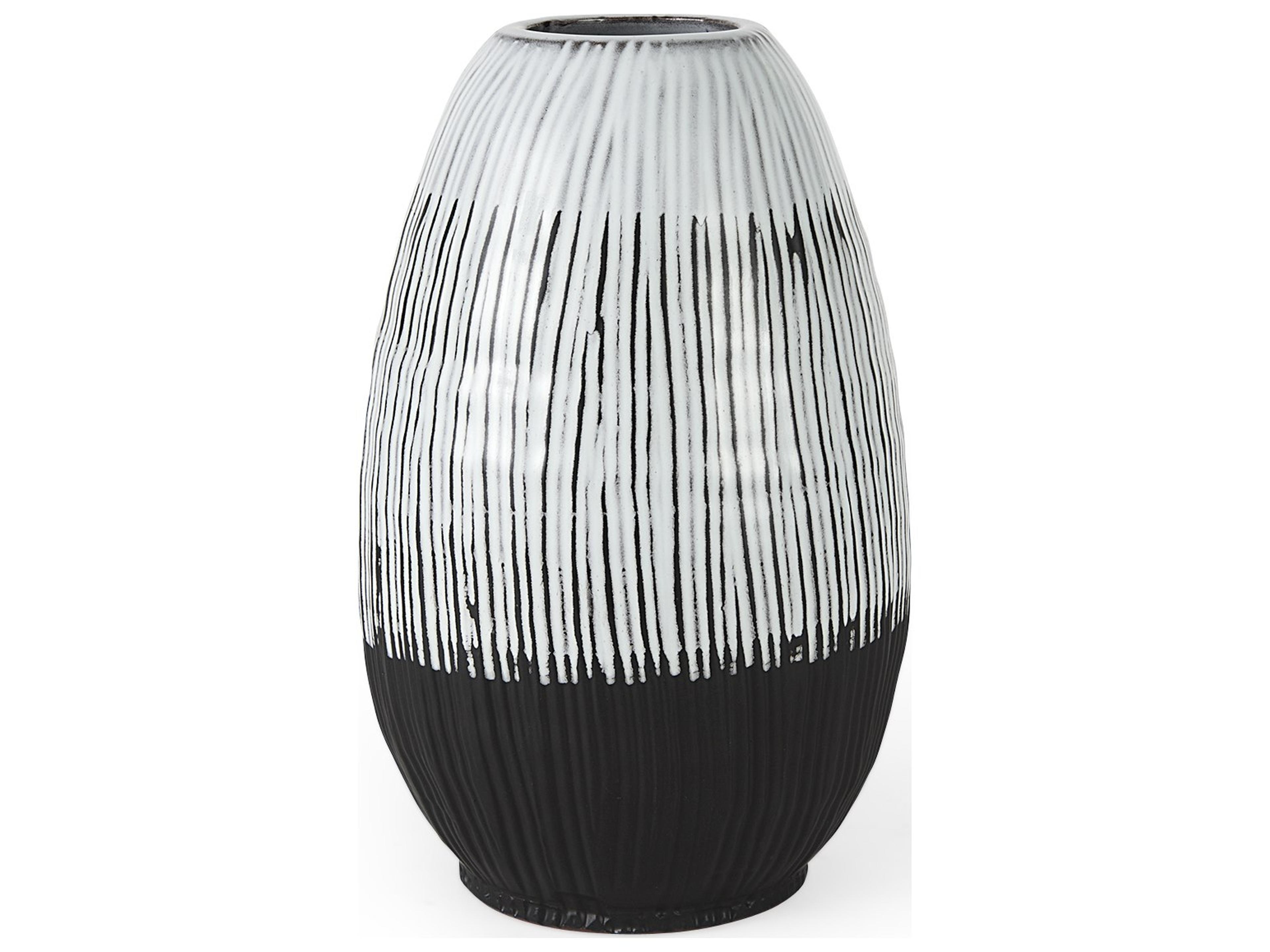 Tanami II Short Dark Brown/White Glazed Ceramic Vase