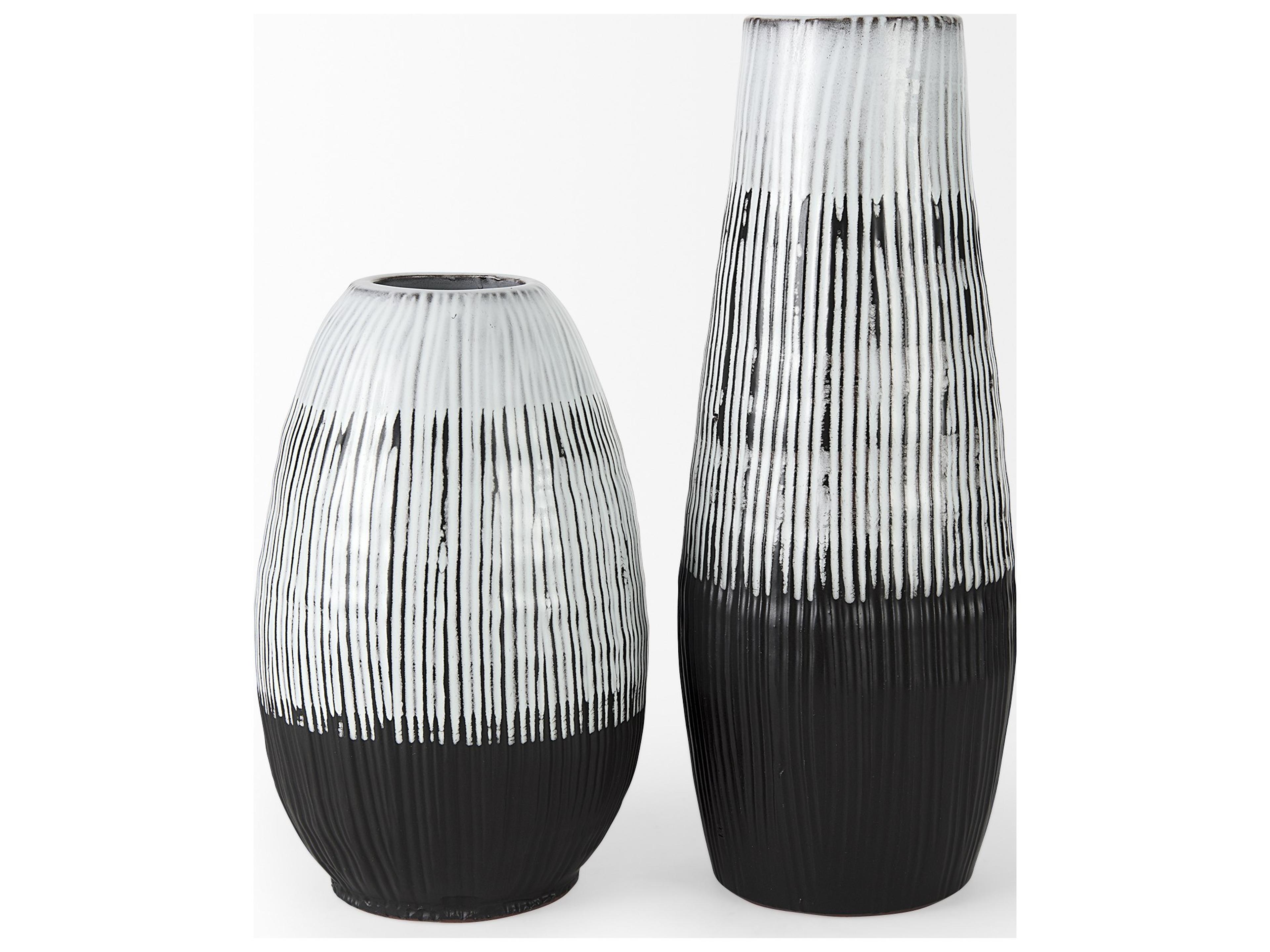 Mercana Tanami II Short Dark Brown/White Glazed Ceramic Vase