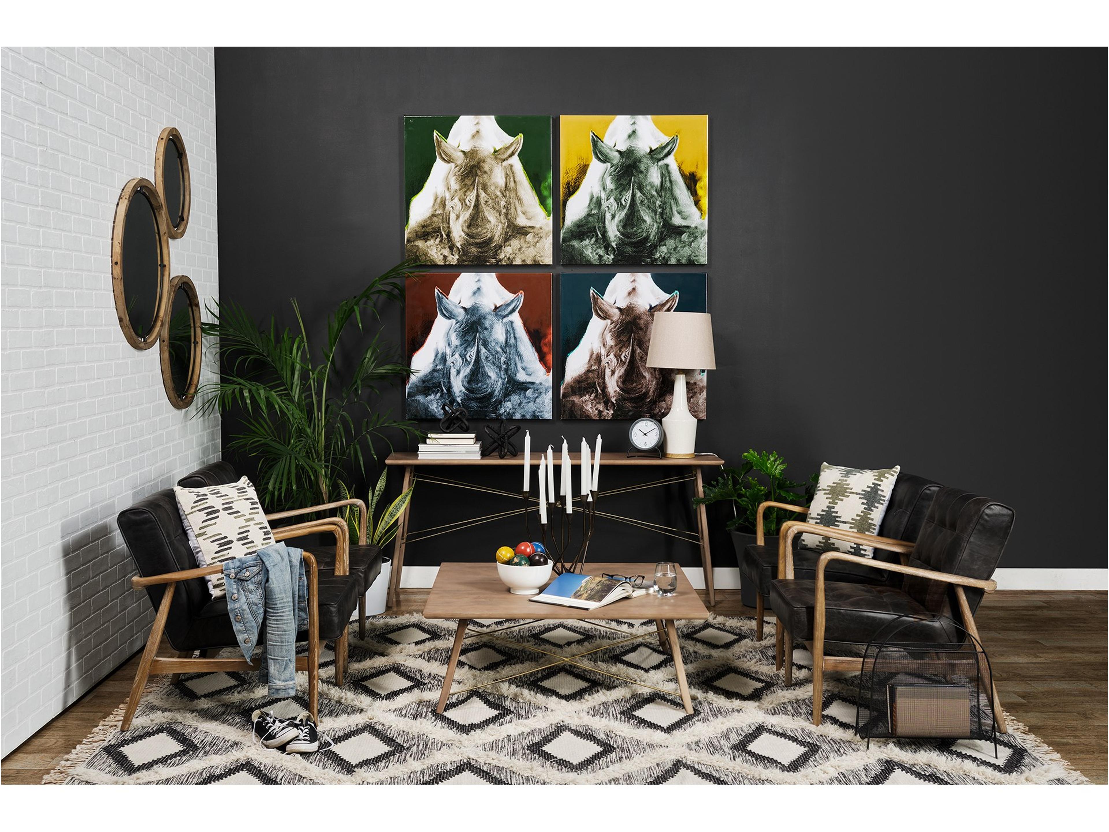 Mercana Phineas Black Leather W/ Brown Wooden Frame Accent Chair