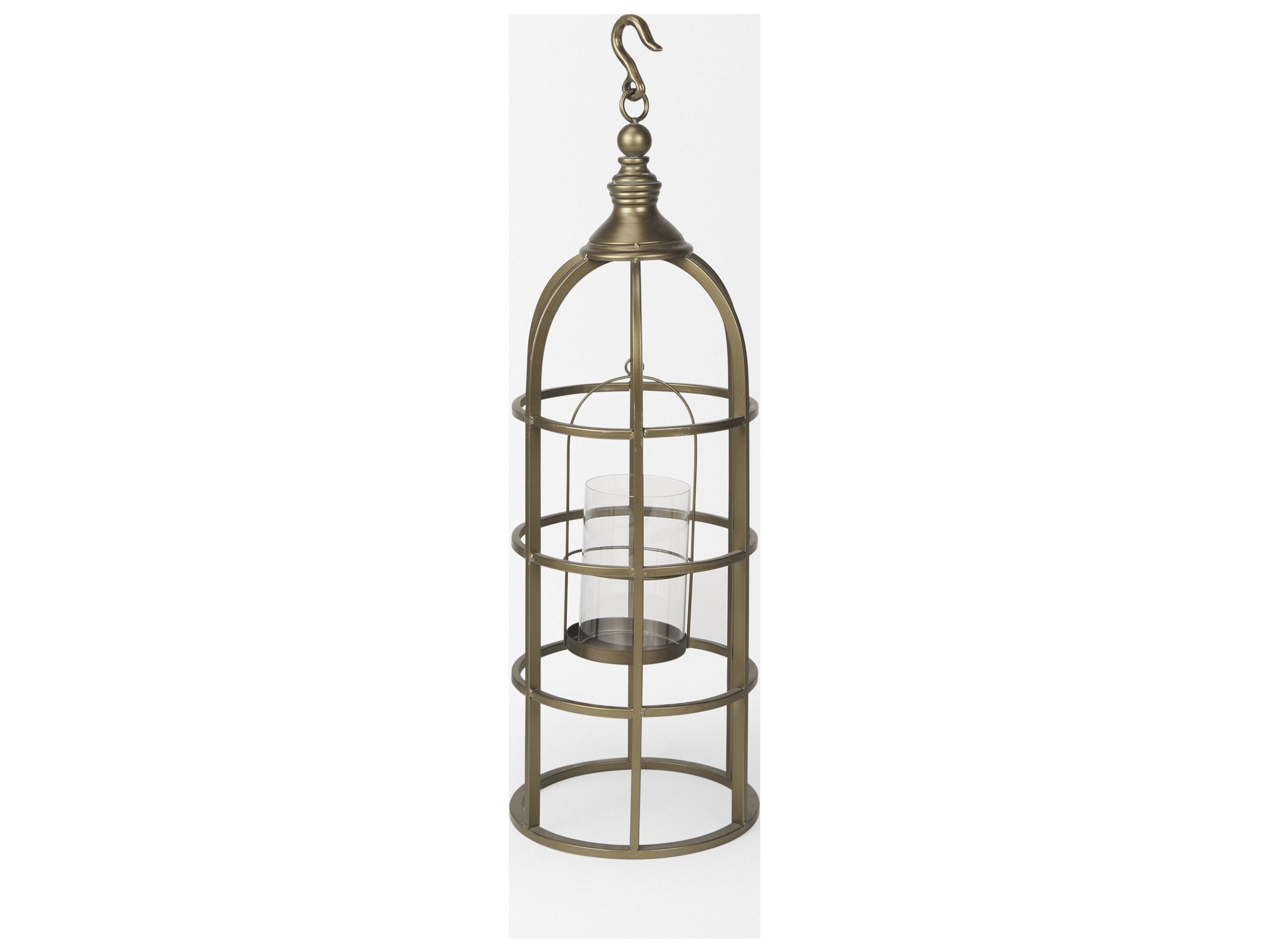 Mercana Gerson II Small Cage-Style Gold Metal Candle Holder Lantern