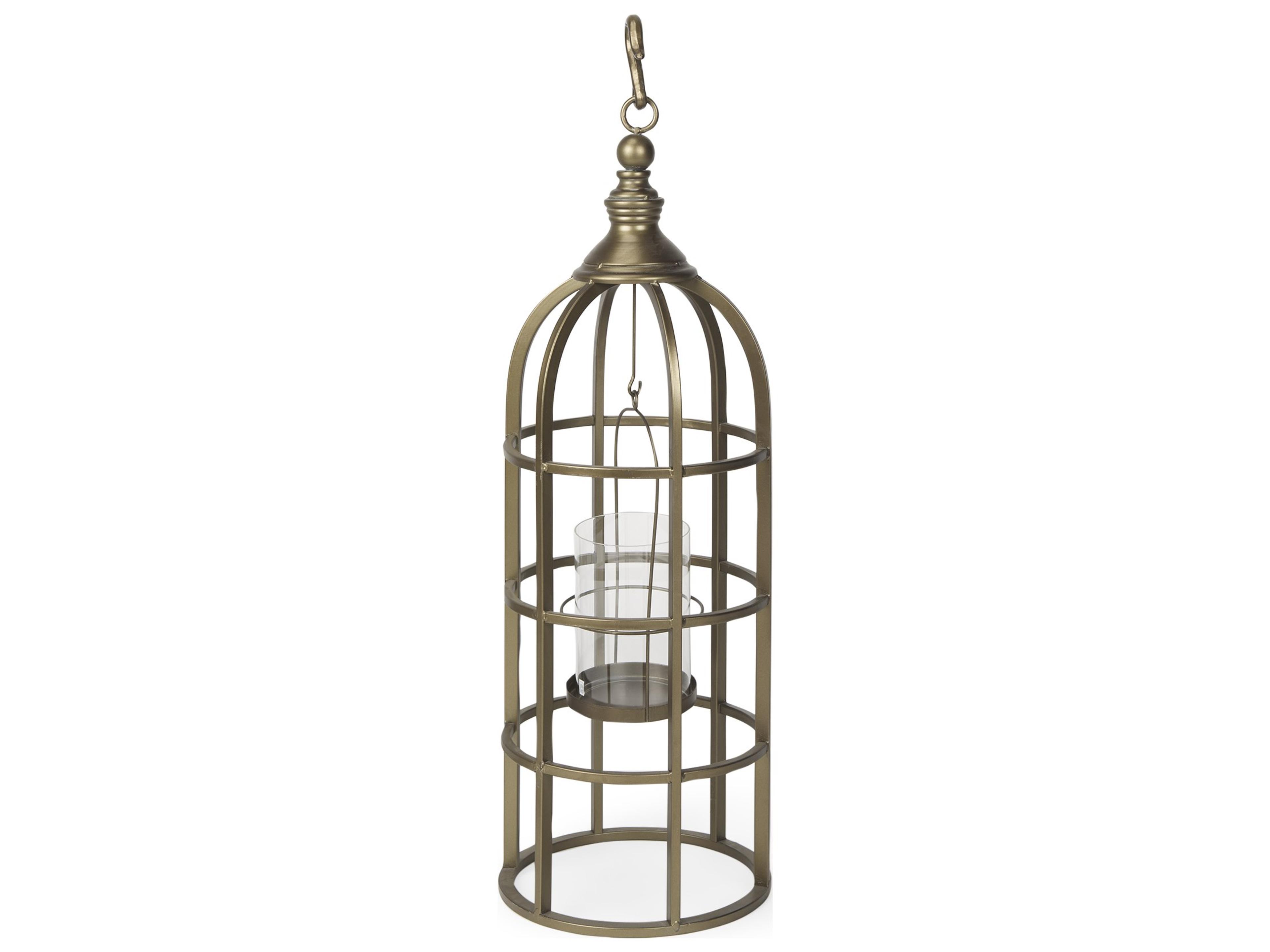 Gerson II Small Cage-Style Gold Metal Candle Holder Lantern