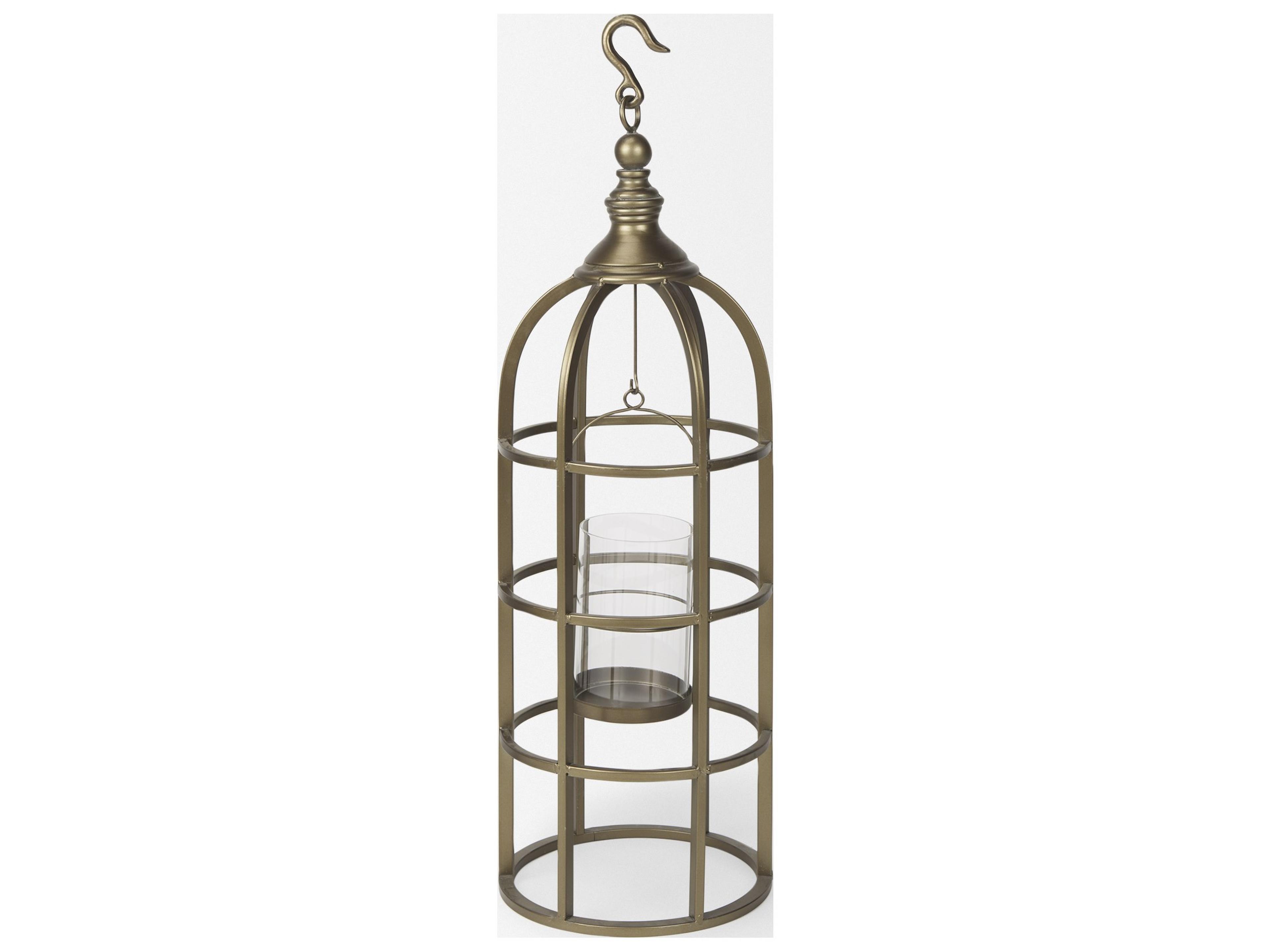 Mercana Gerson II Small Cage-Style Gold Metal Candle Holder Lantern