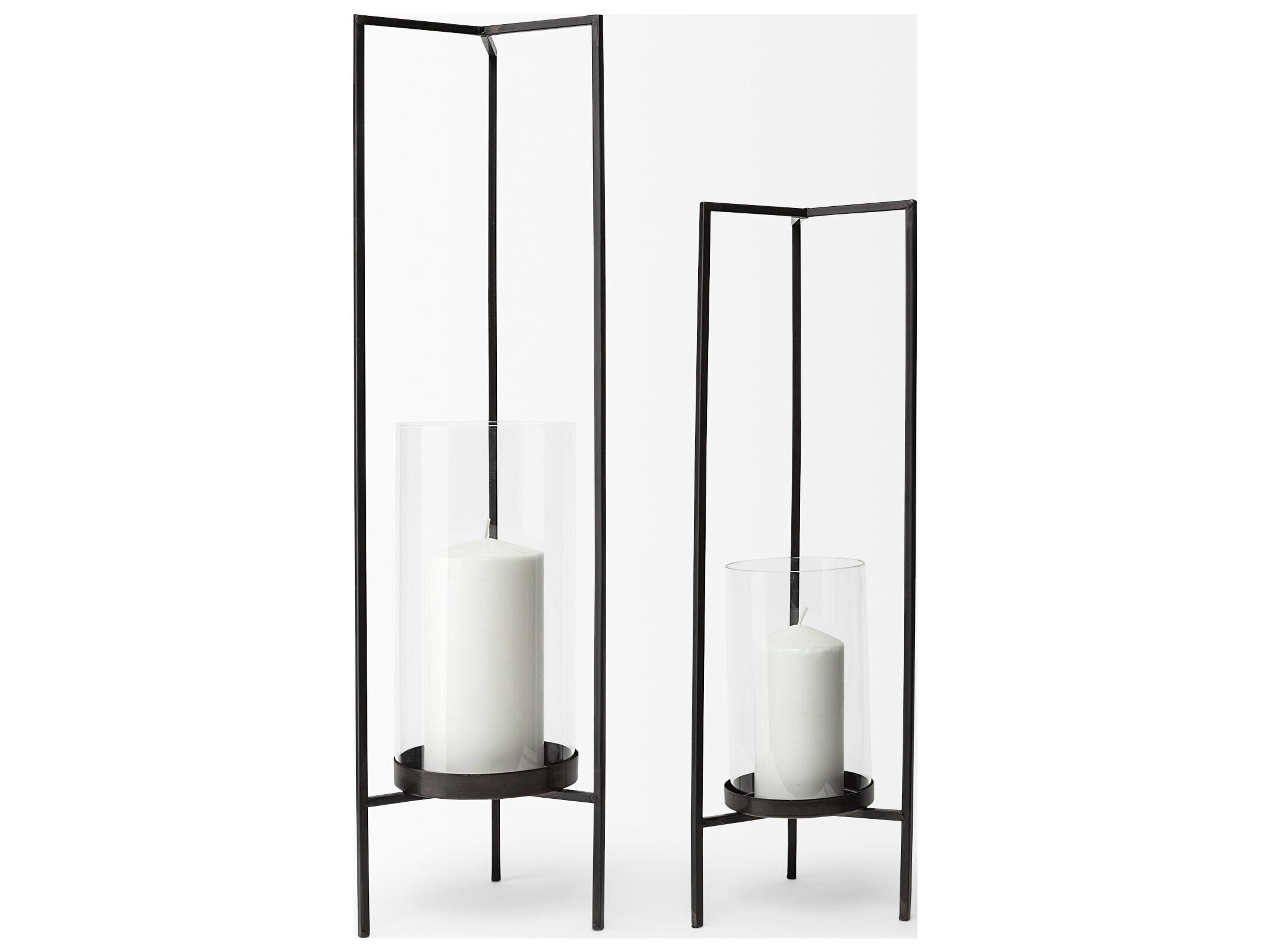 Mercana Abigail I Large Gunmetal Gray Metal Table Candle Holder