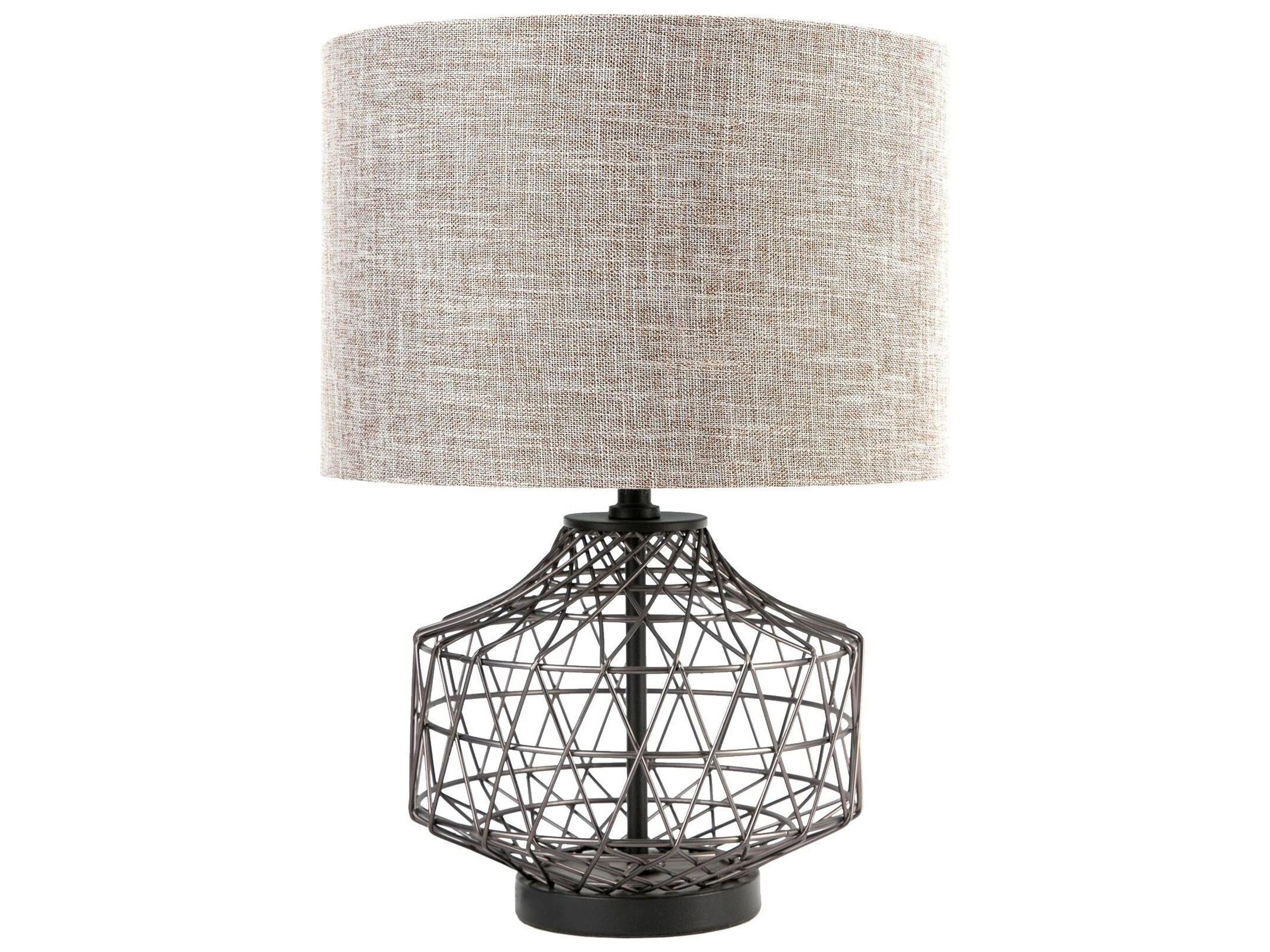 Mercana Clark (20"H) Bronze Barrel Metal Base Beige Linen Shade Table Lamp