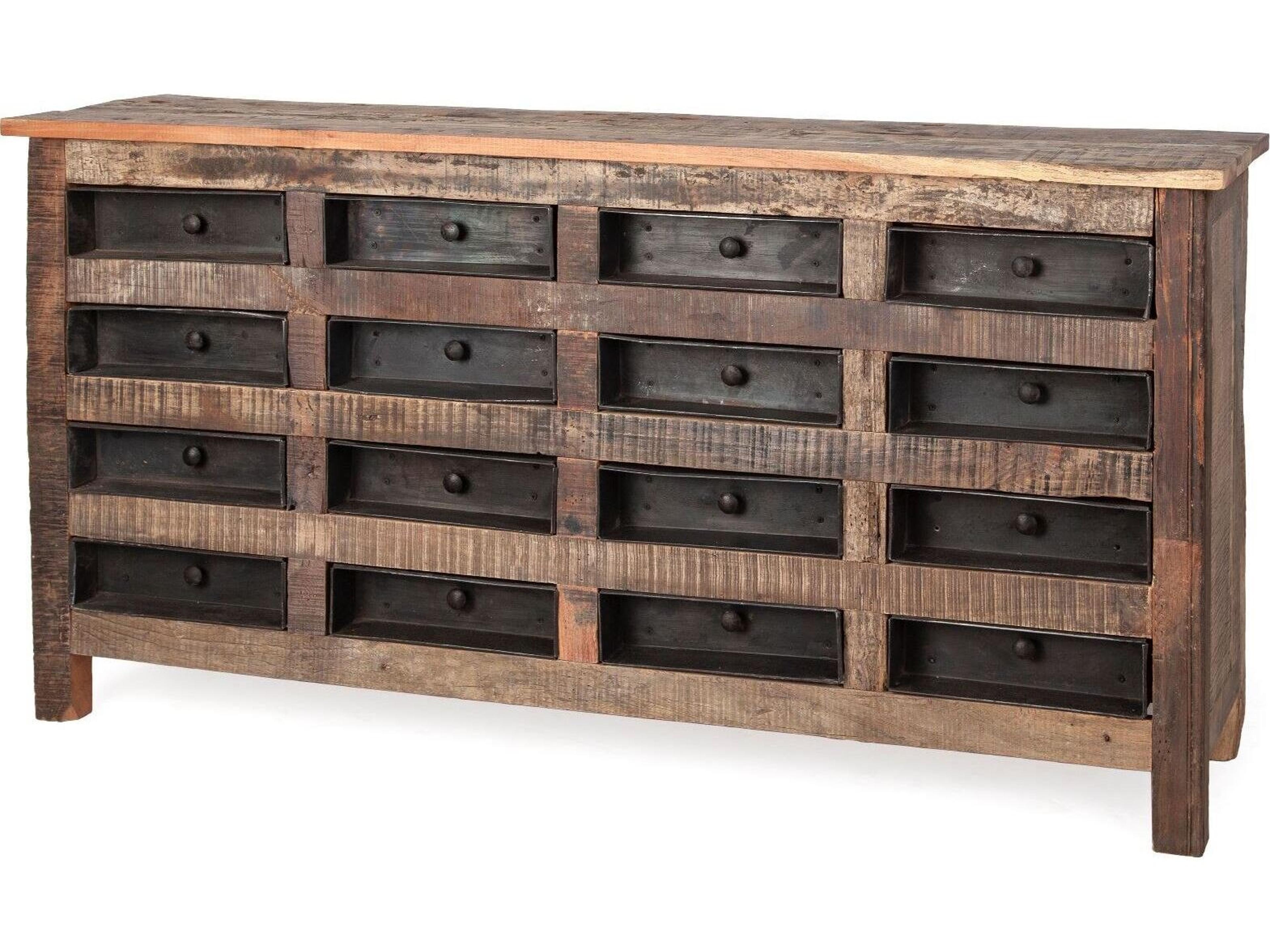 Wilton I 63x16 Reclaimed Wood and Metal 16 Drawer Sideboard