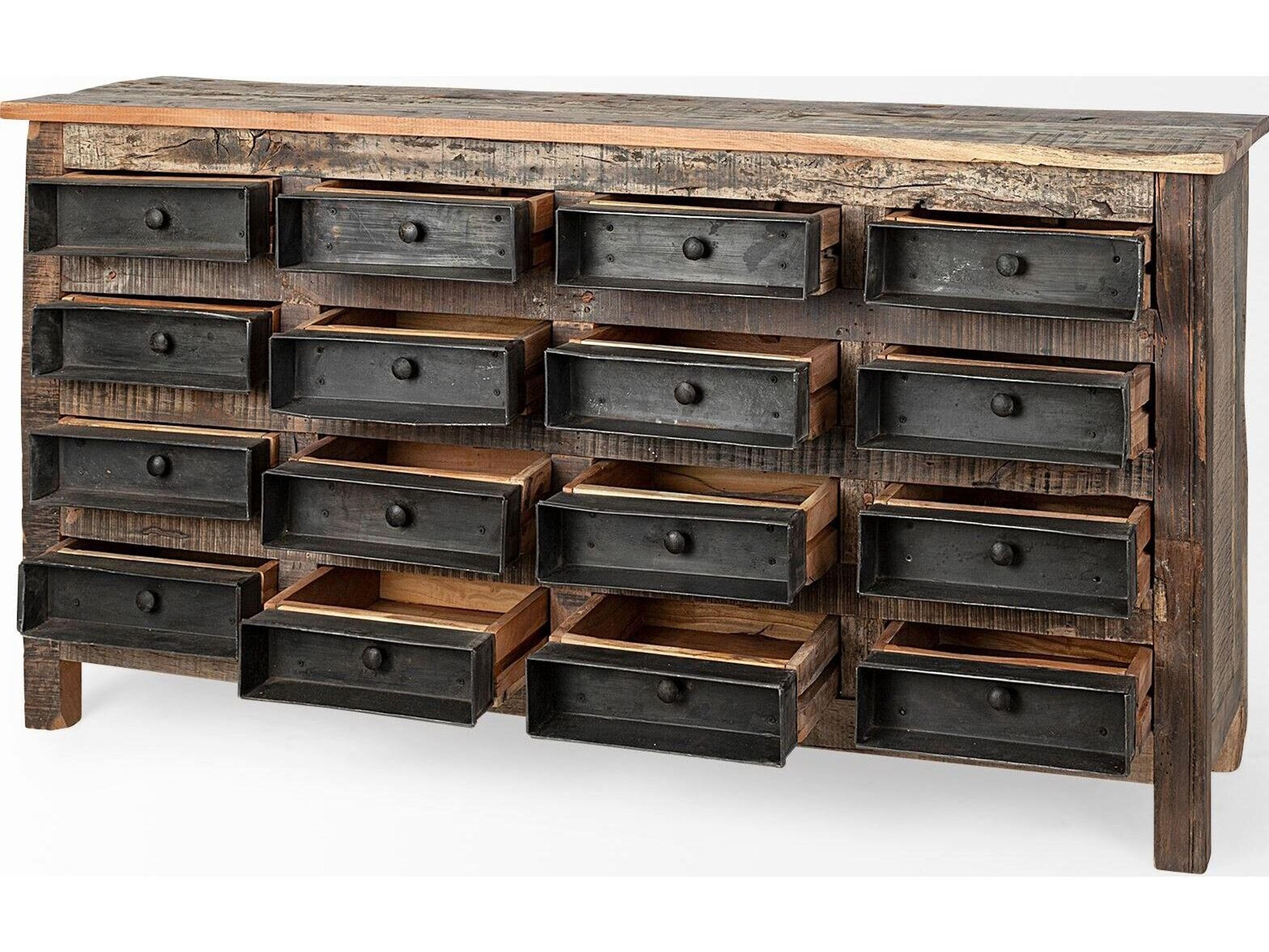 Mercana Wilton I 63x16 Reclaimed Wood and Metal 16 Drawer Sideboard