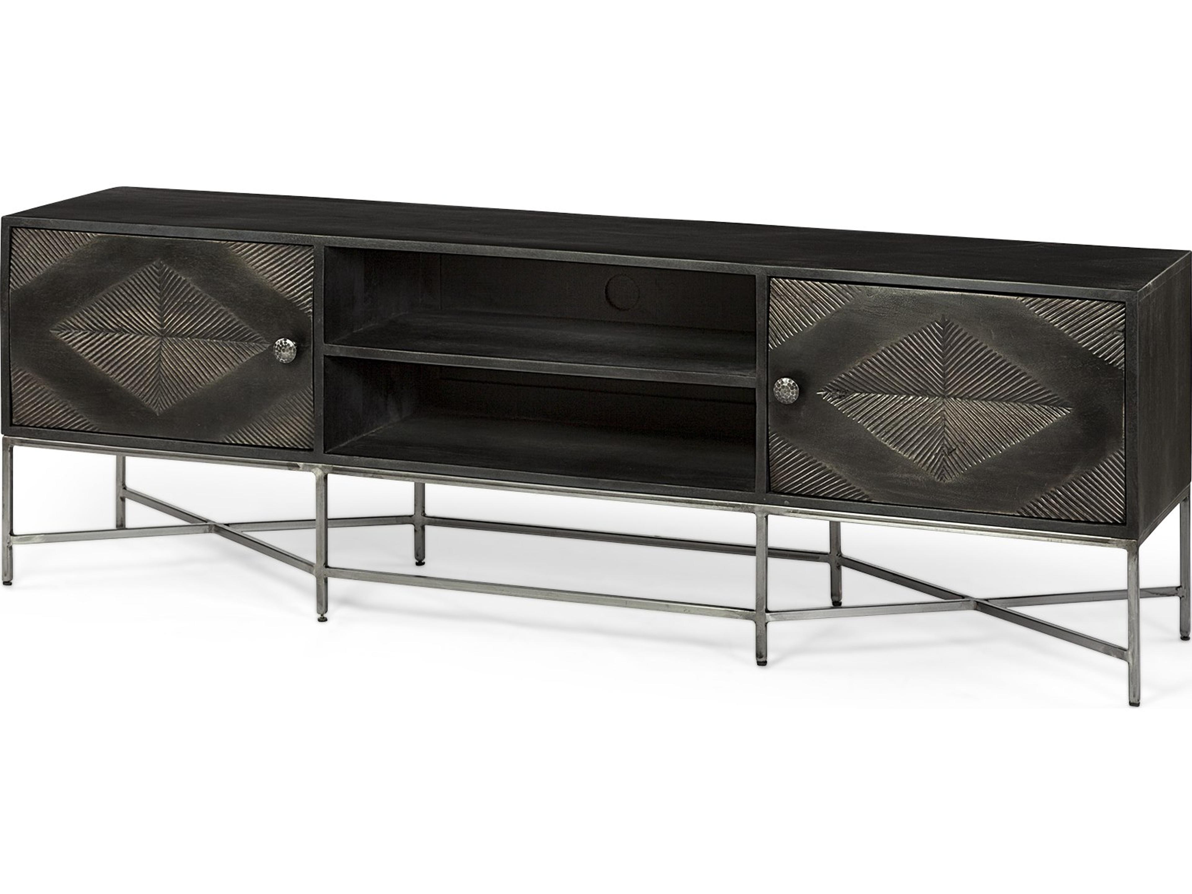 Hogarth I Dark Brown Solid Wood TV Stand Media Console with Storage, TV up to 81"