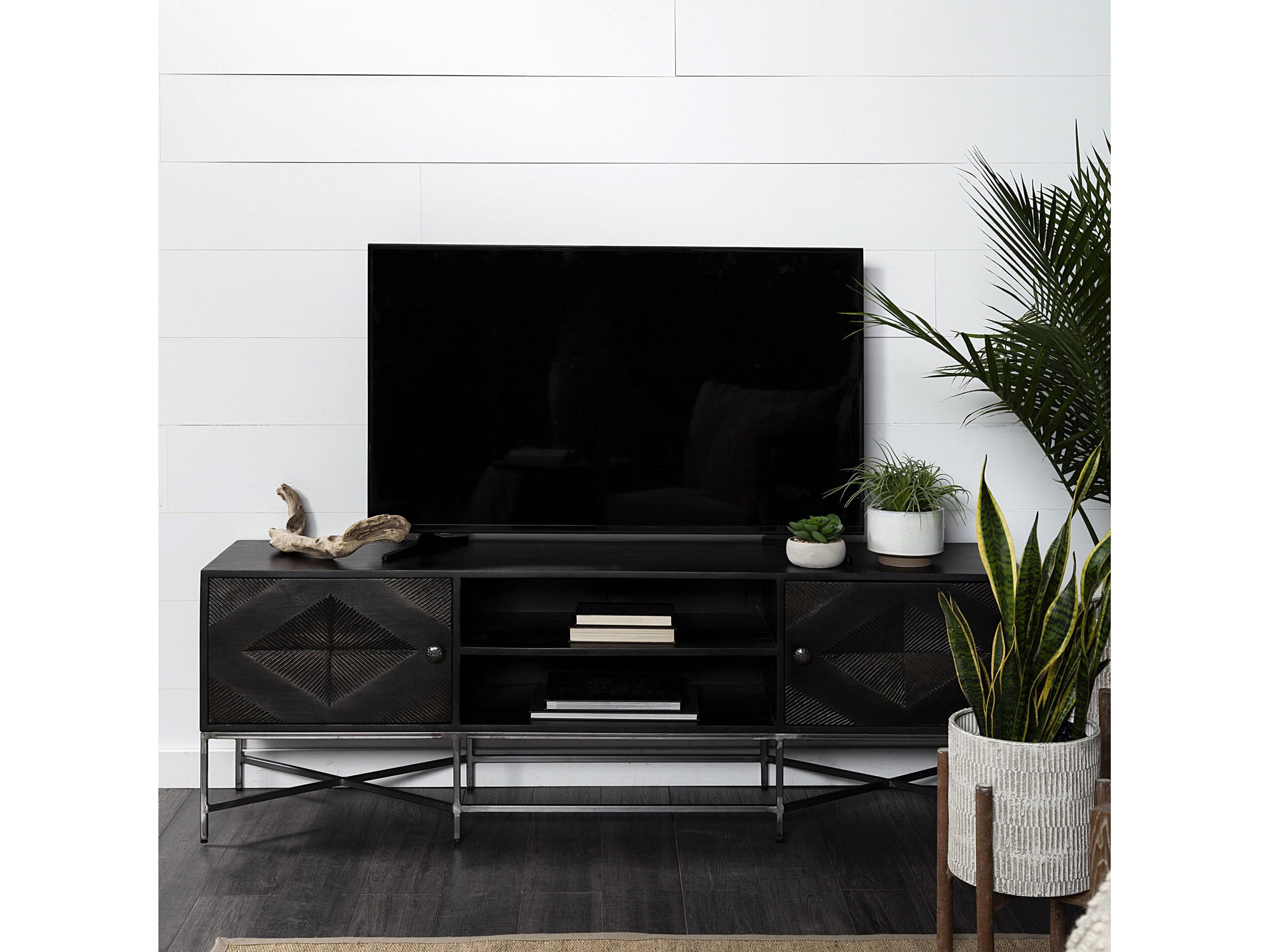 Mercana Hogarth I Dark Brown Solid Wood TV Stand Media Console with Storage, TV up to 81"