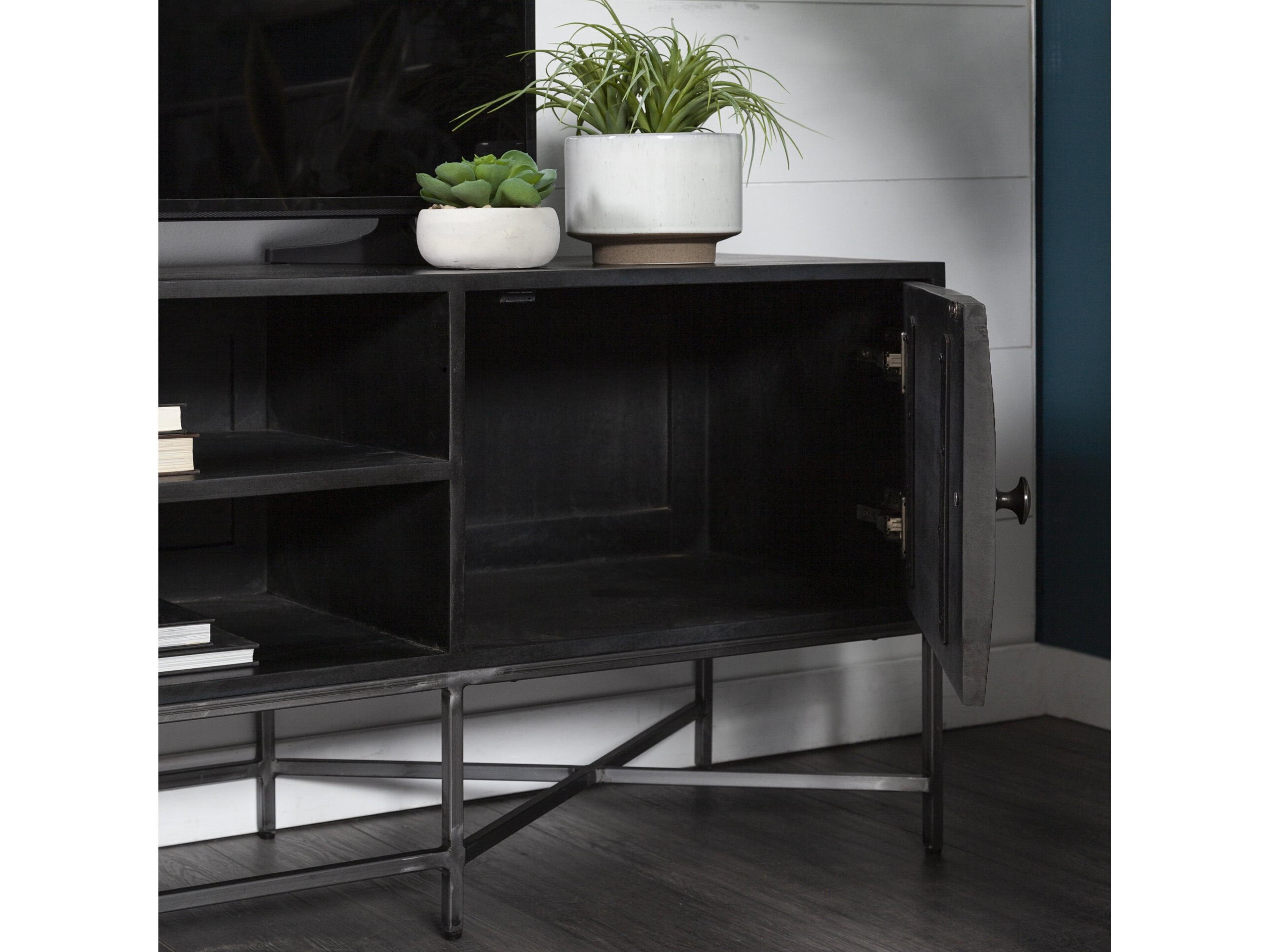 Mercana Hogarth I Dark Brown Solid Wood TV Stand Media Console with Storage, TV up to 81"