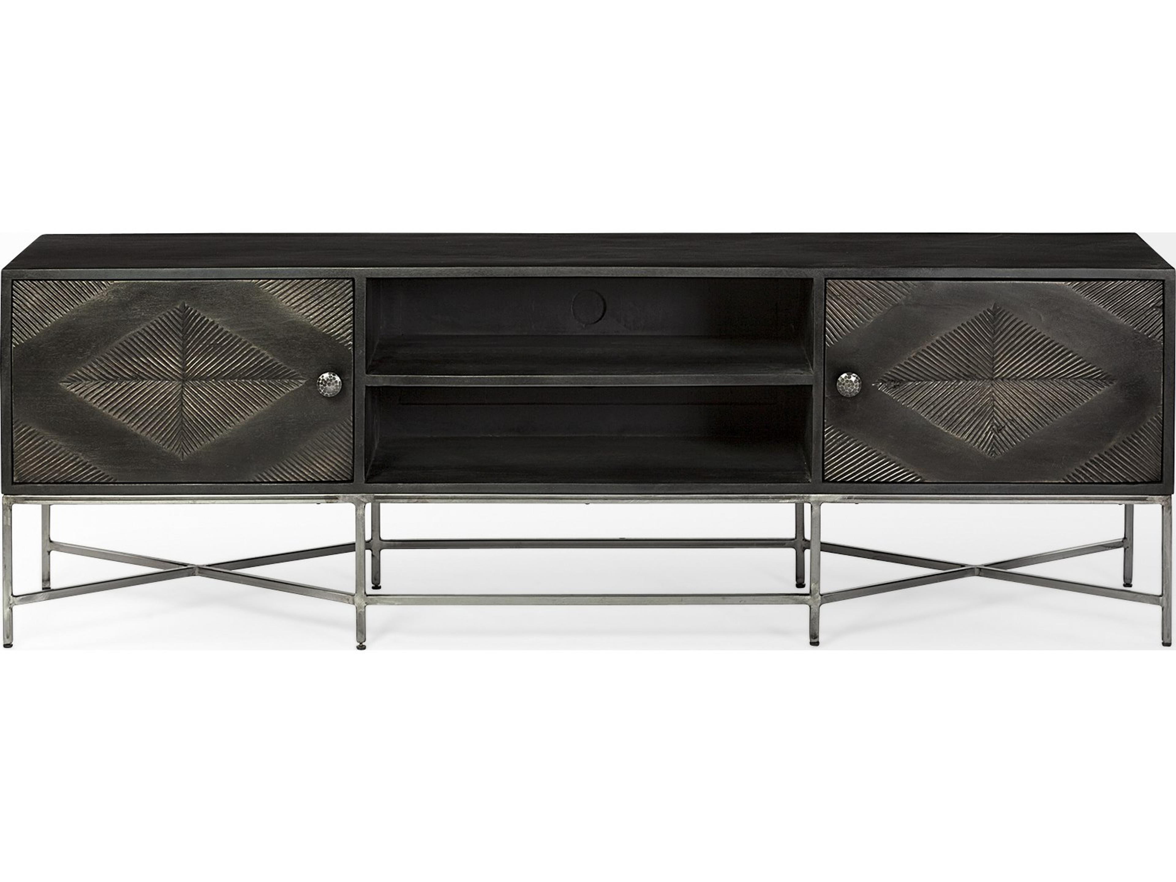 Mercana Hogarth I Dark Brown Solid Wood TV Stand Media Console with Storage, TV up to 81"