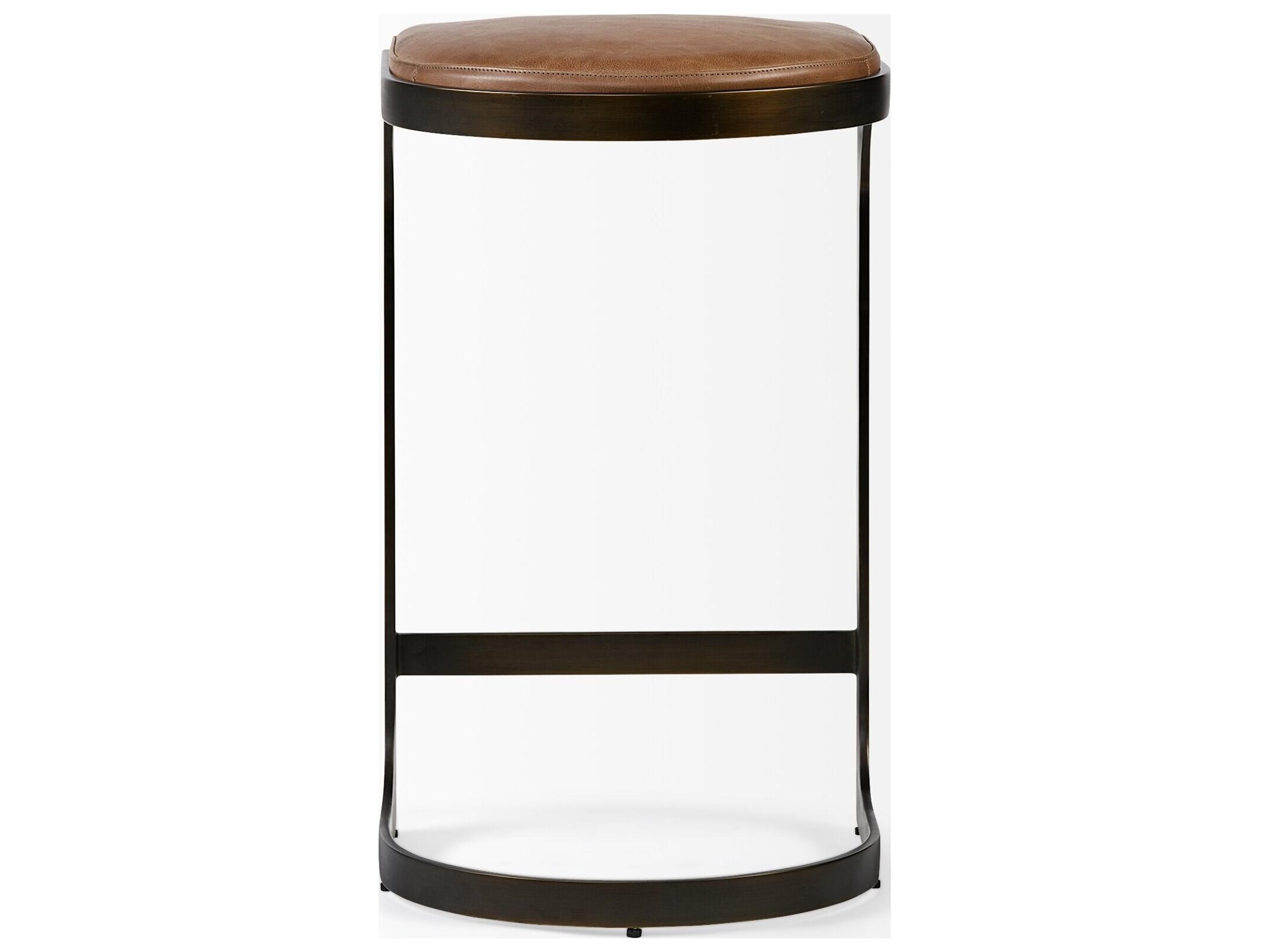 Mercana Tyson 31" Seat Height Brown Leather Seat Black Metal Frame Stool