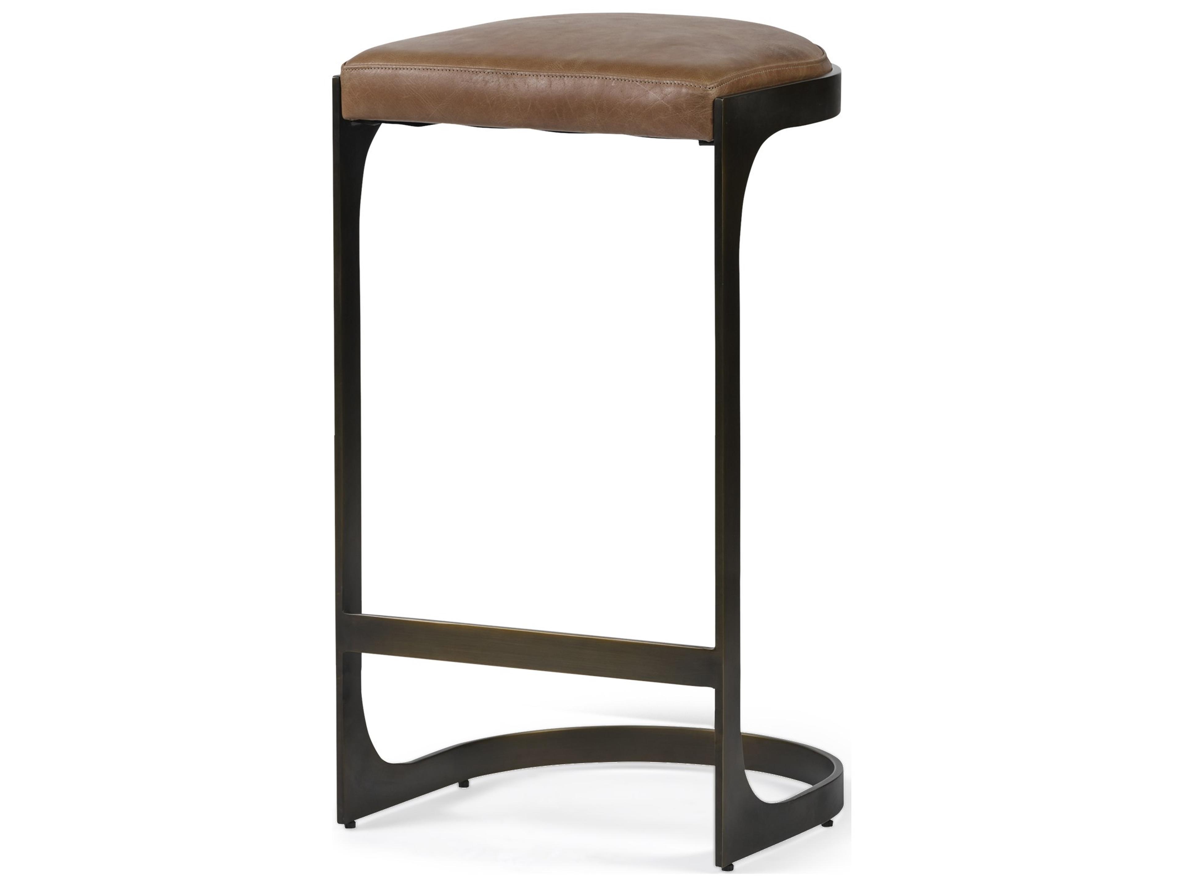 Tyson 31" Seat Height Brown Leather Seat Black Metal Frame Stool