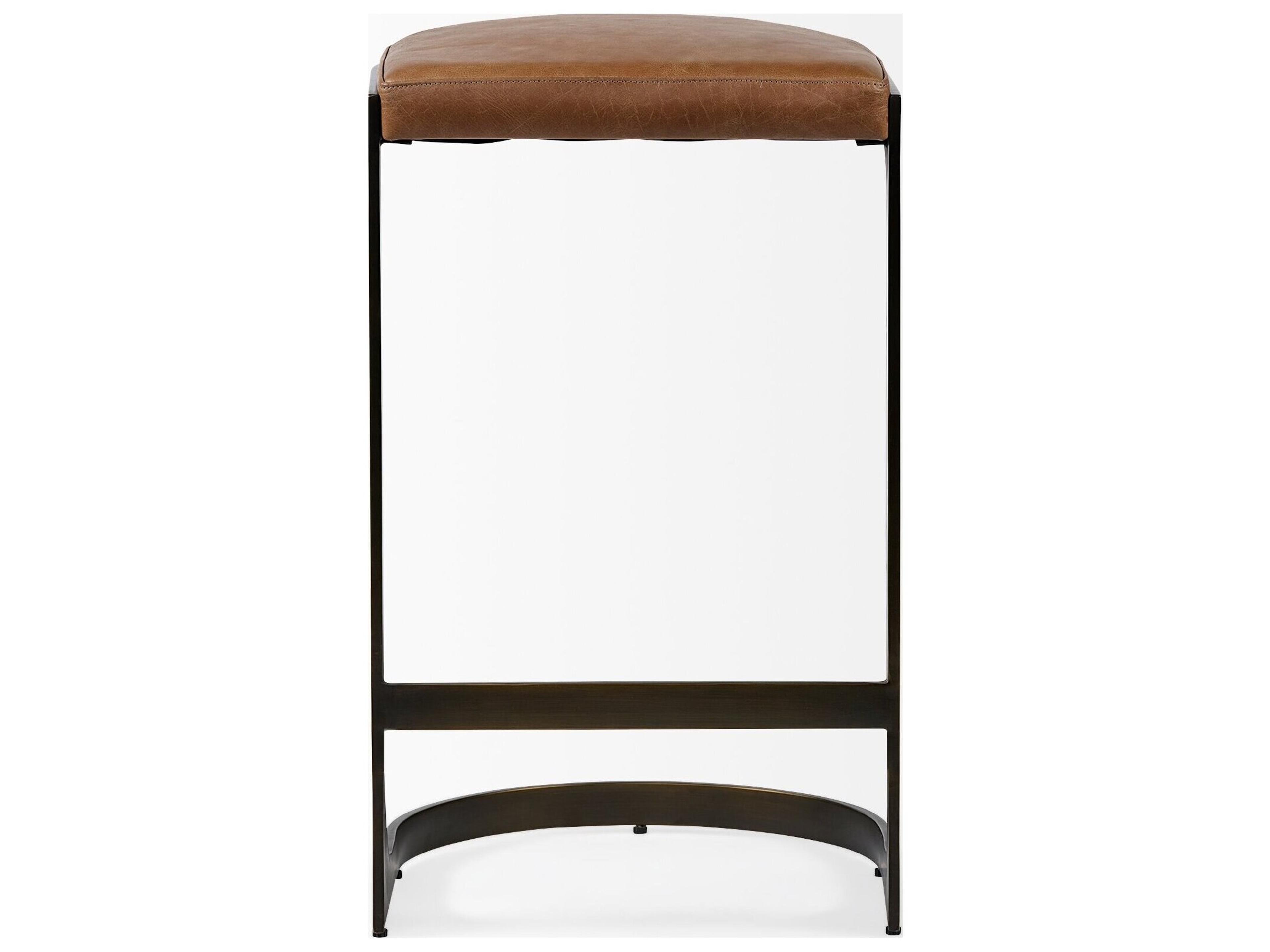 Mercana Tyson 31" Seat Height Brown Leather Seat Black Metal Frame Stool
