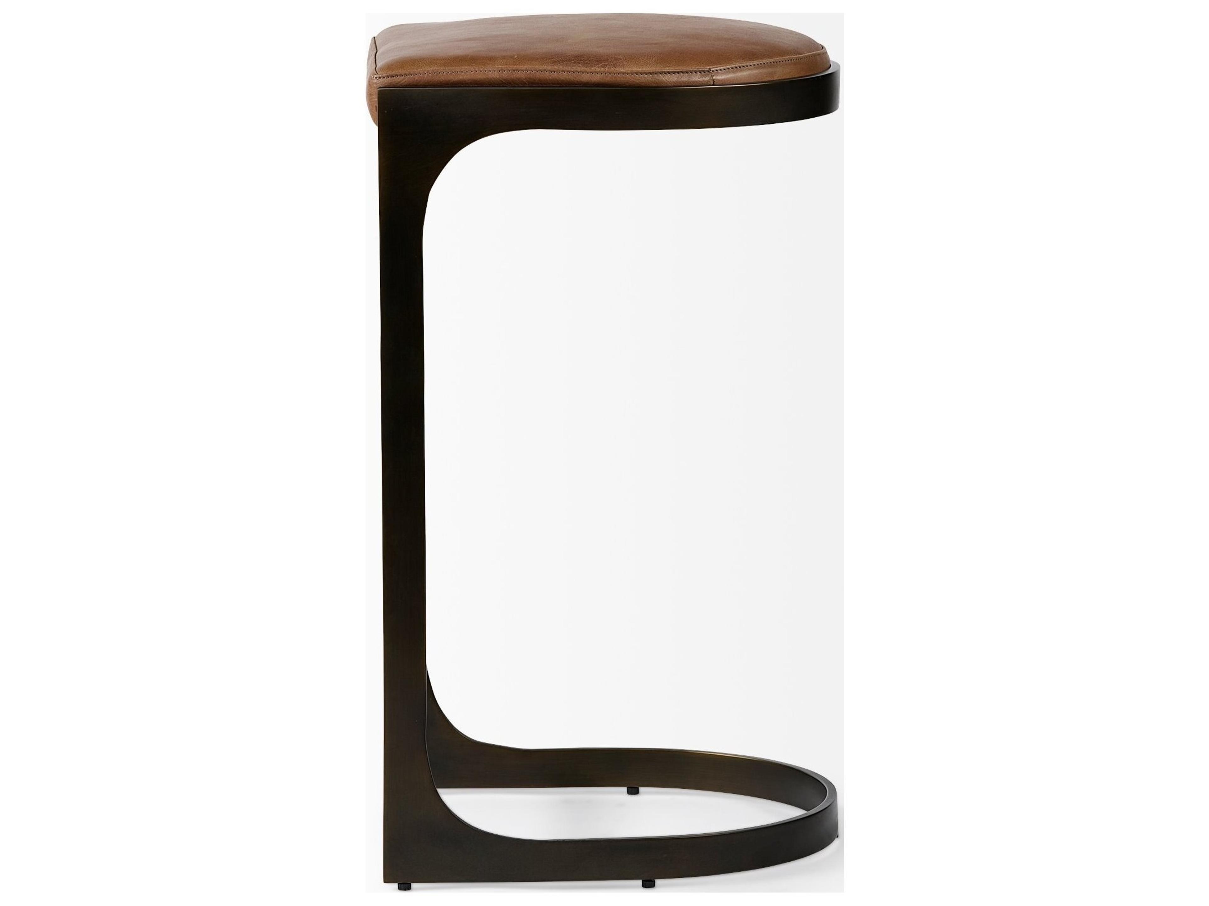 Mercana Tyson 31" Seat Height Brown Leather Seat Black Metal Frame Stool