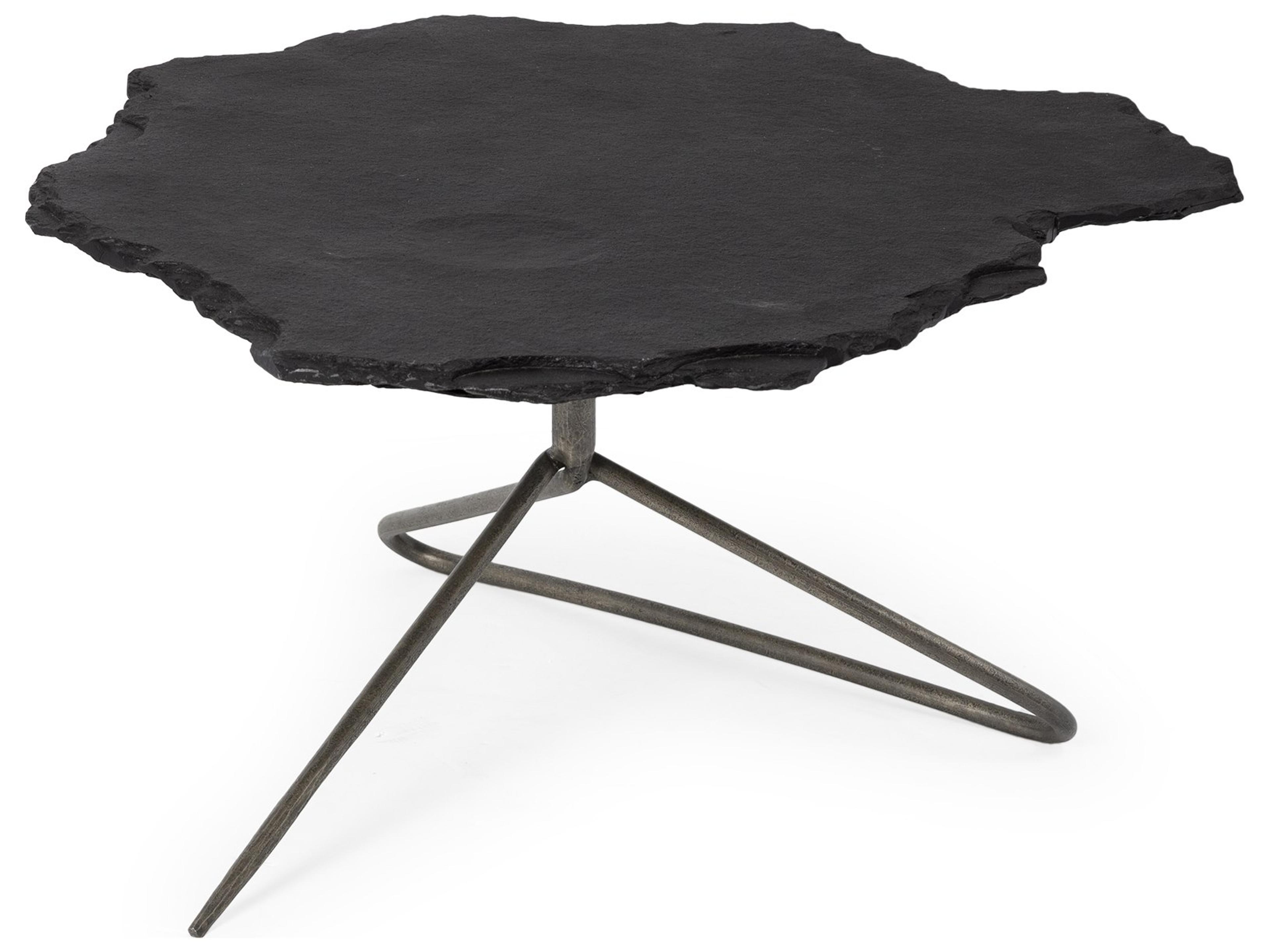 Pinera 37"x33" Black Slate With Iron Base Coffee Table