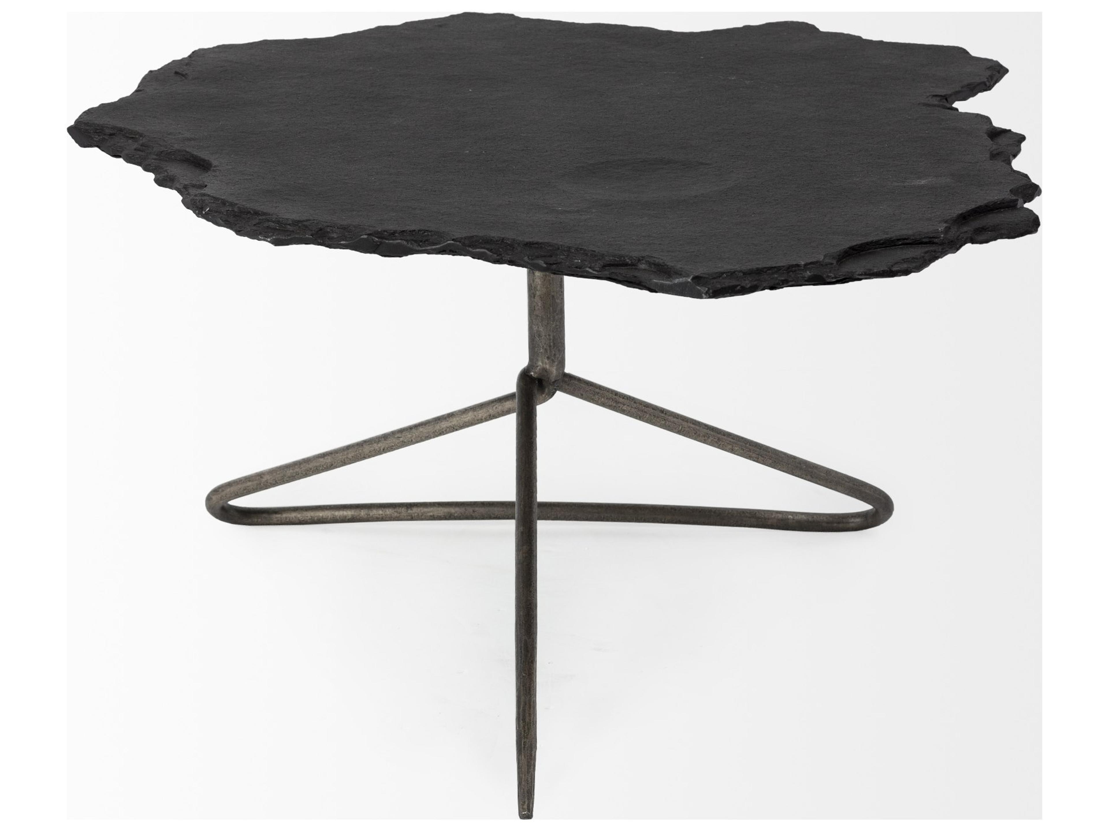 Mercana Pinera 37"x33" Black Slate With Iron Base Coffee Table