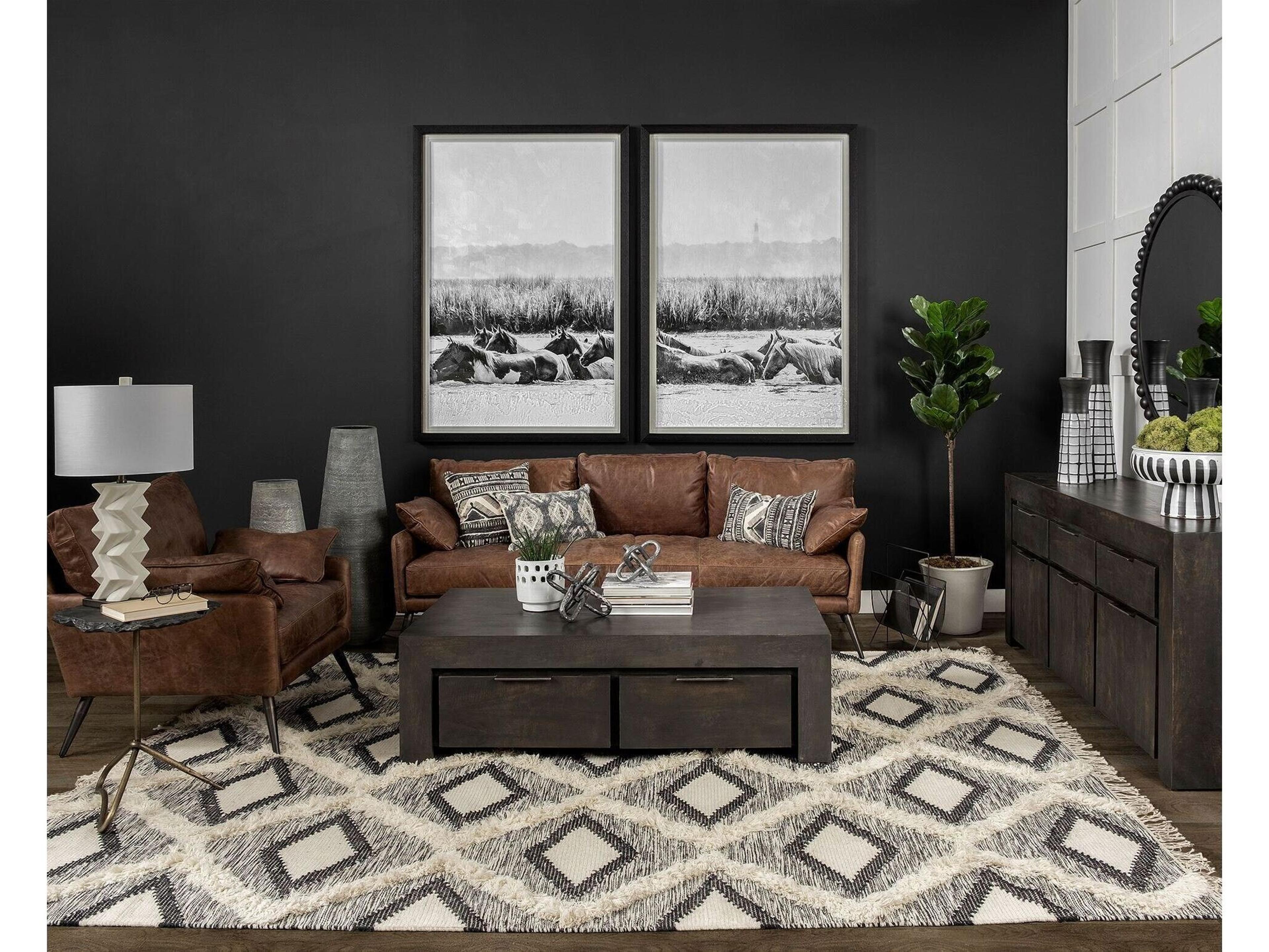 Mercana Pinera II 19L x 19W Black Slate Top W/ Triangular Iron Base Accent Table