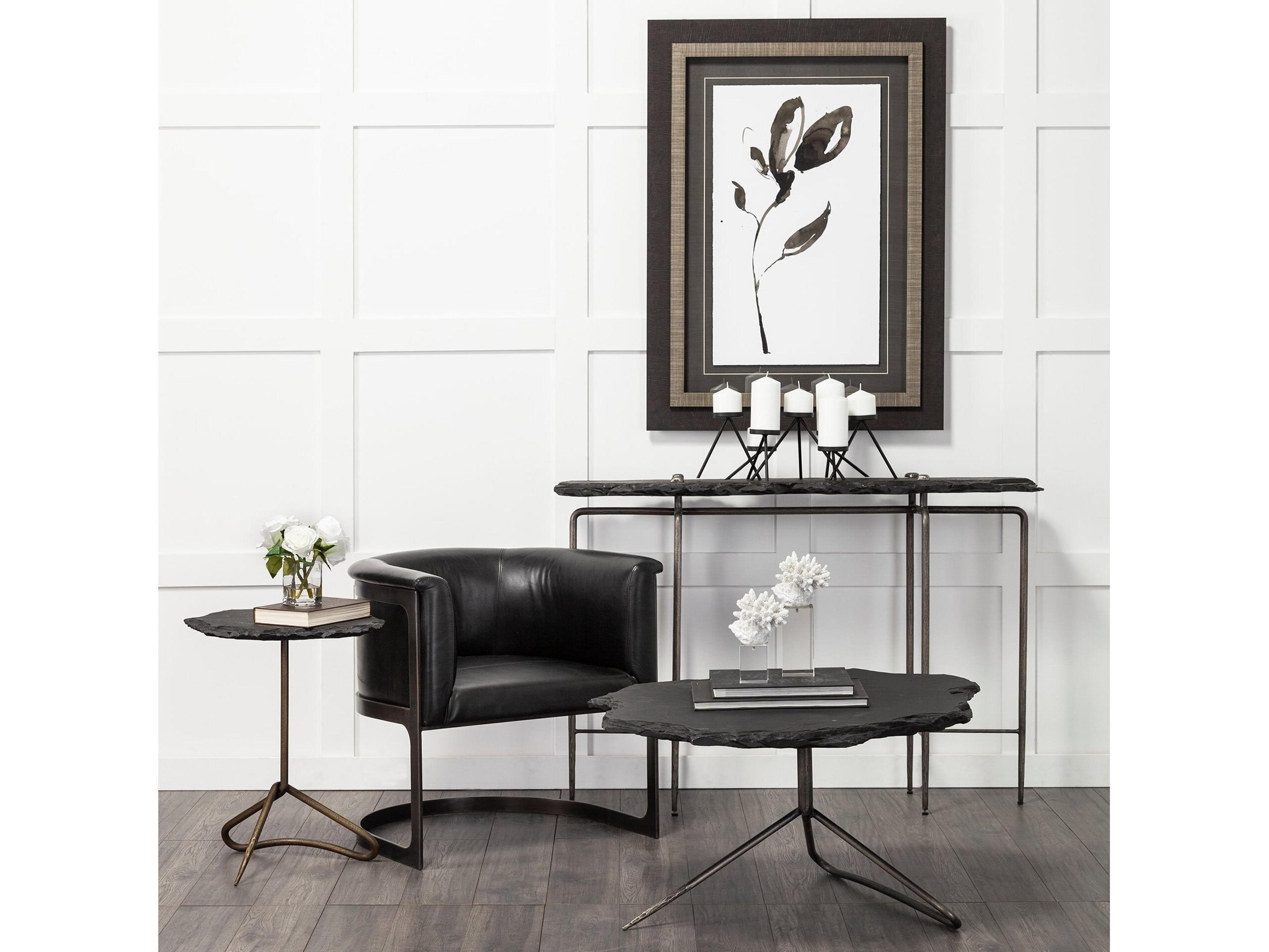Mercana Pinera II 19L x 19W Black Slate Top W/ Triangular Iron Base Accent Table