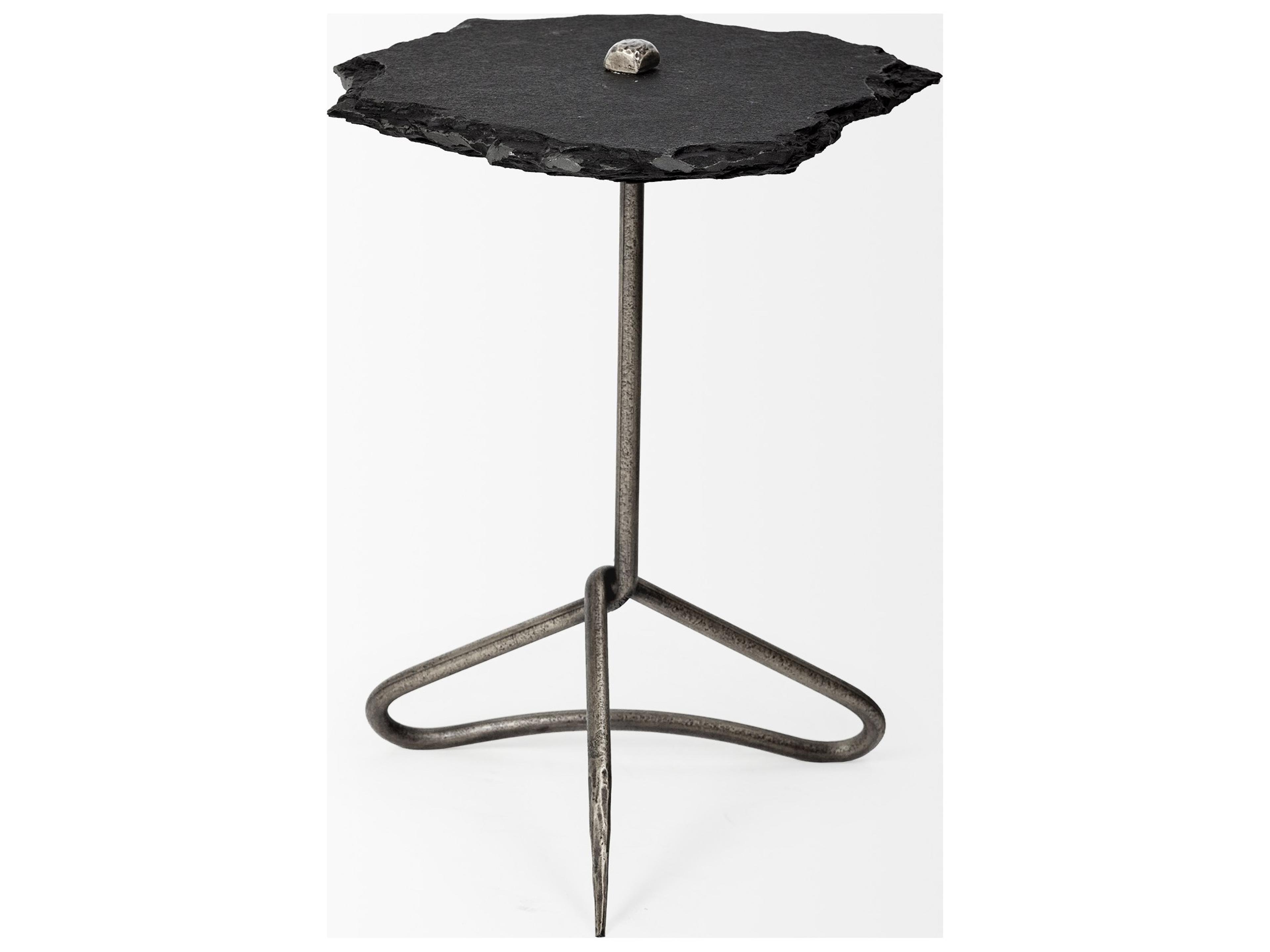 Mercana Pinera II 19L x 19W Black Slate Top W/ Triangular Iron Base Accent Table