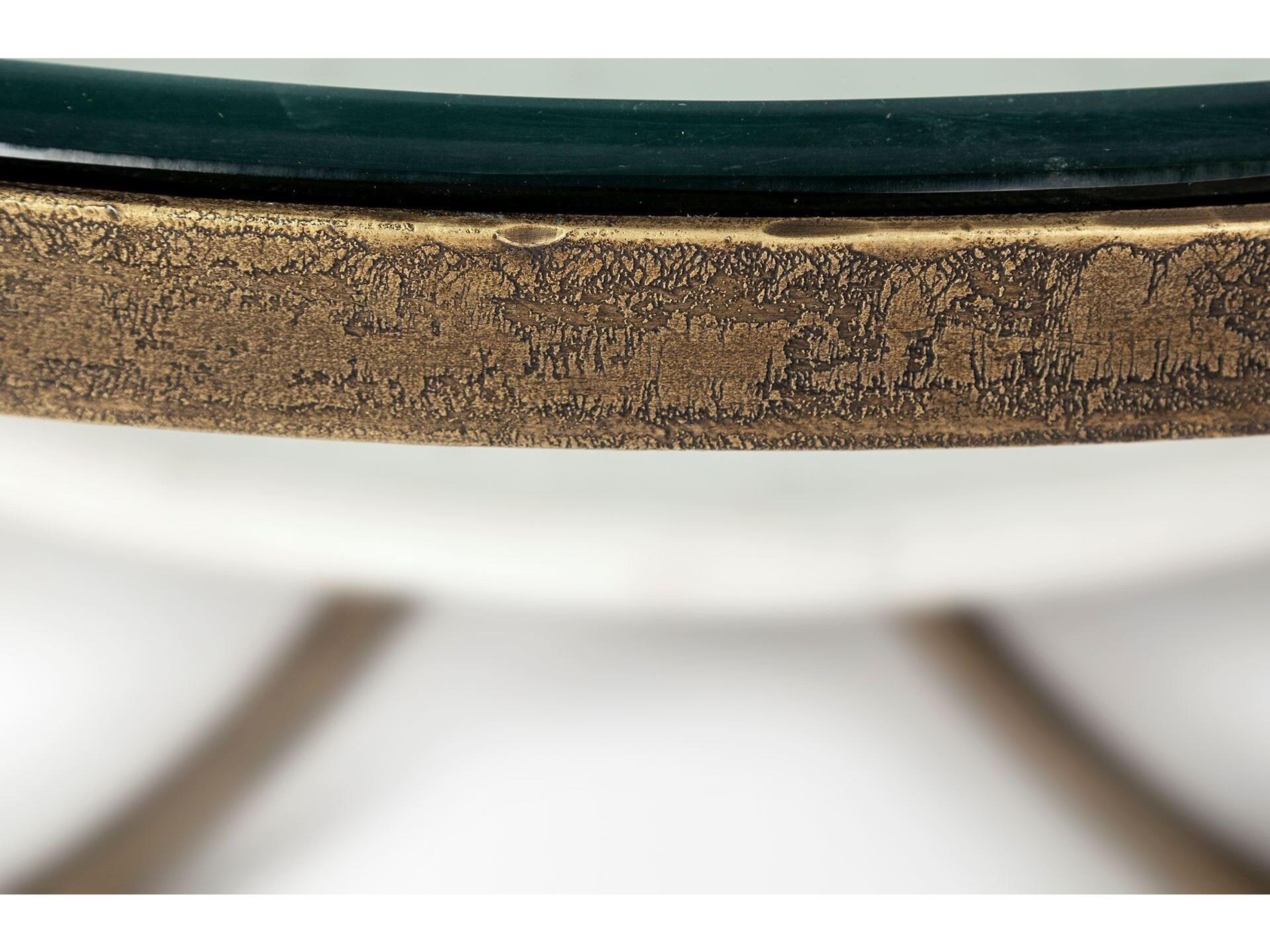 Mercana Reinhardt 36" Round Glass Top Marble Shelf Gold Metal Base Coffee Table