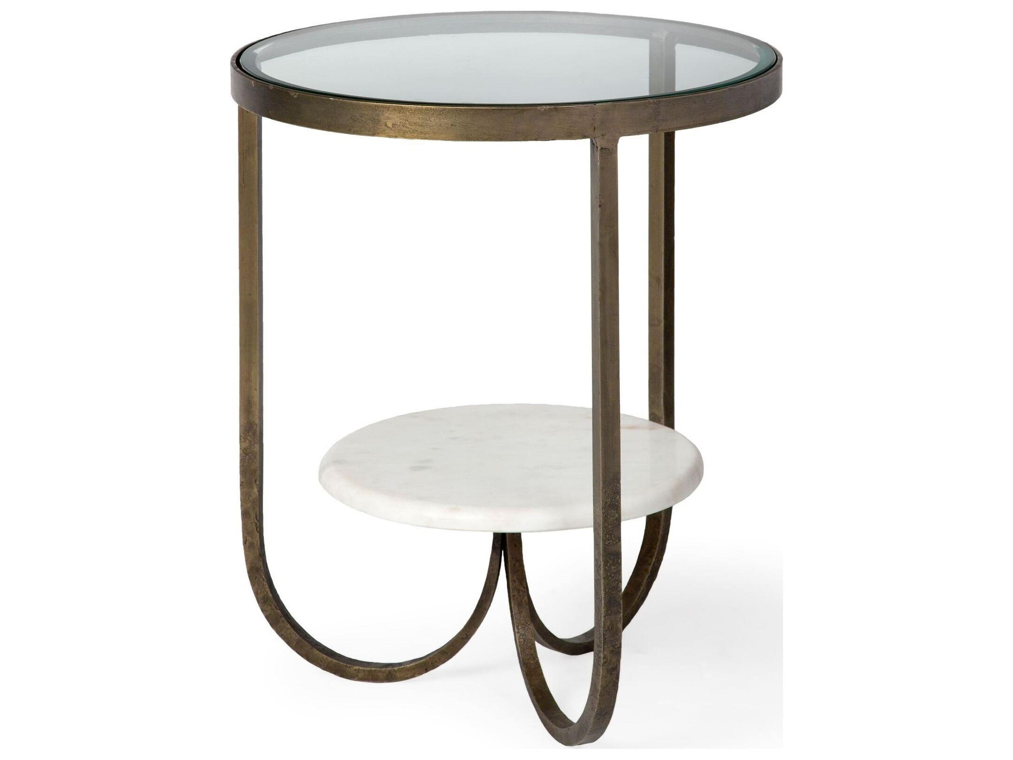 Reinhardt II 20" Round Glass Top Metal and Marble Detail End/Side Table