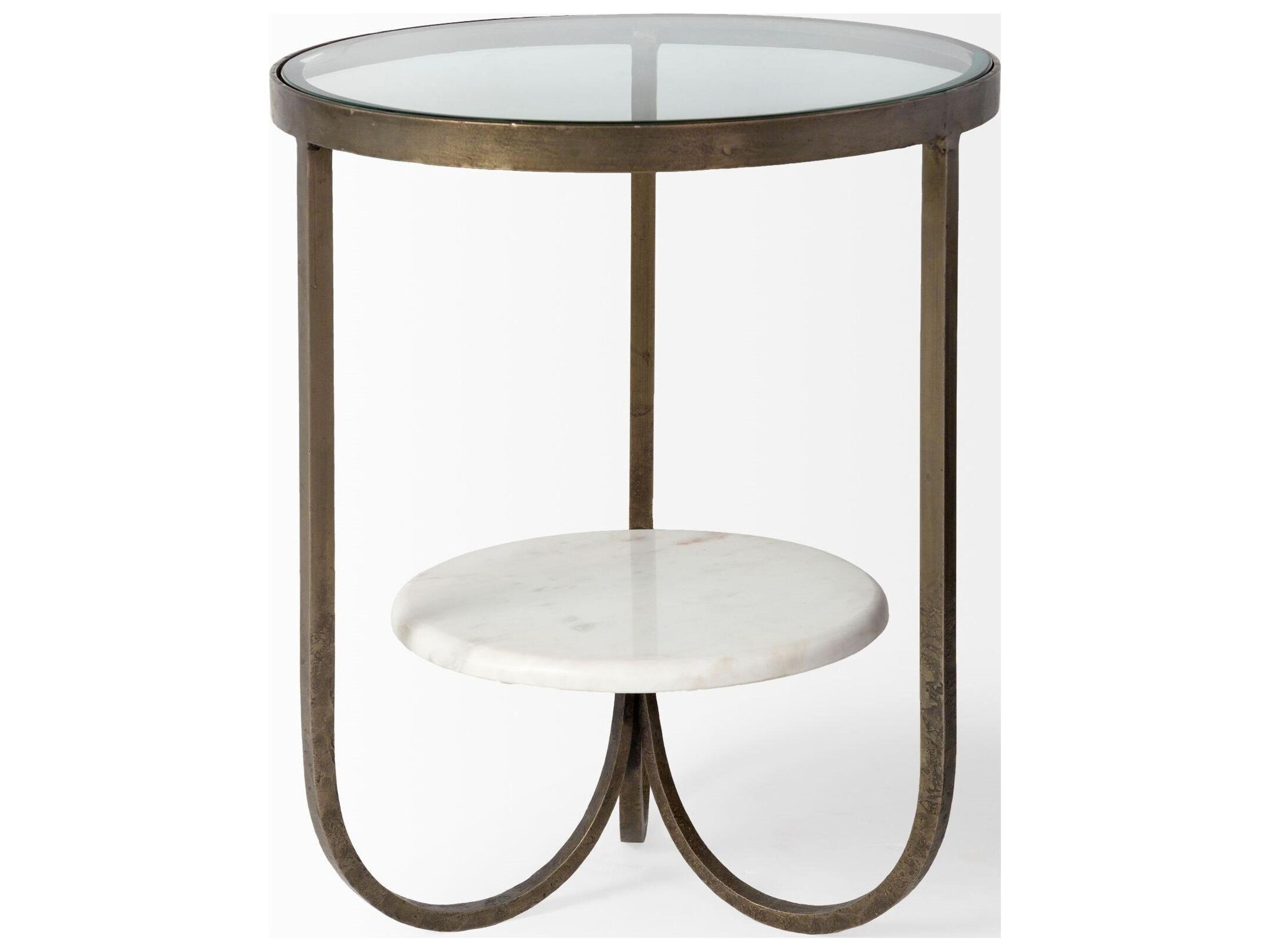 Mercana Reinhardt II 20" Round Glass Top Metal and Marble Detail End/Side Table