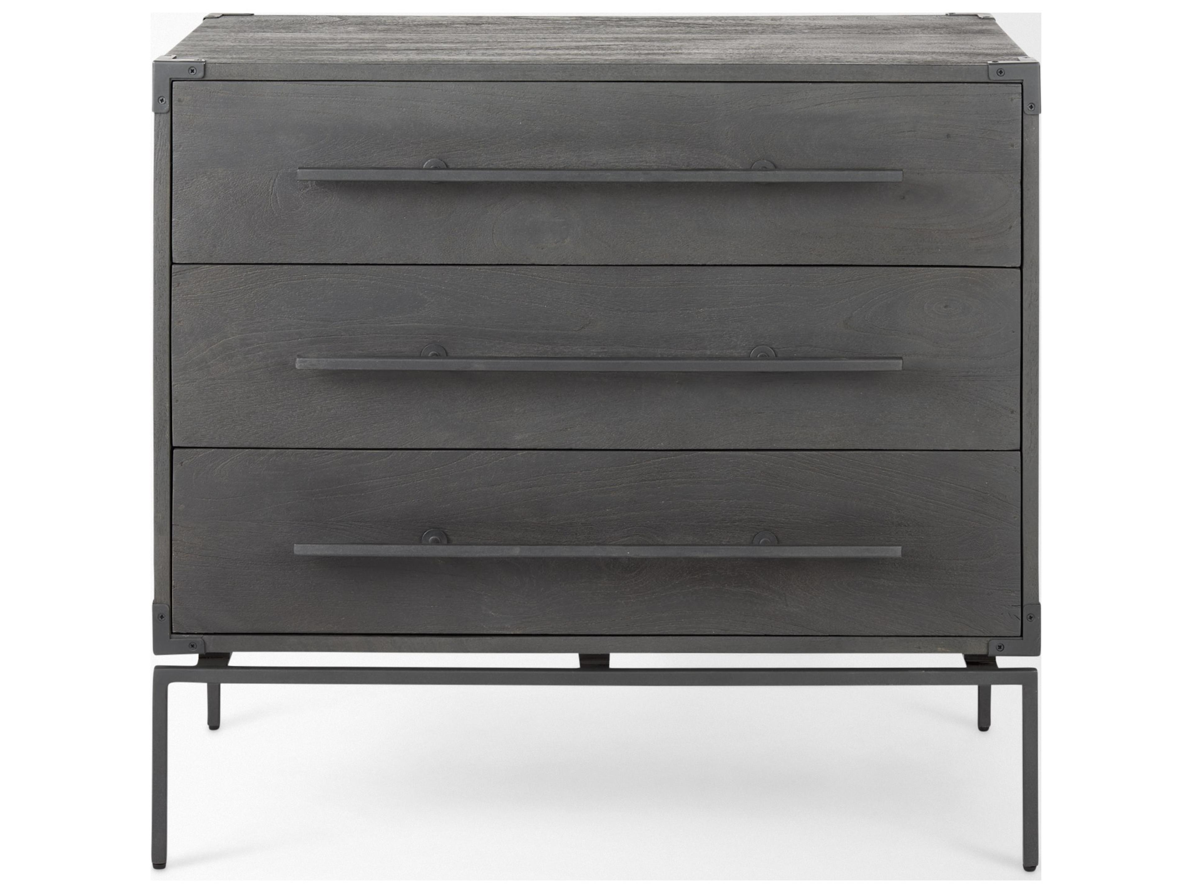 Mercana Ward 34L x 18W Brown Wood and Iron 3 Drawer Accent Cabinet