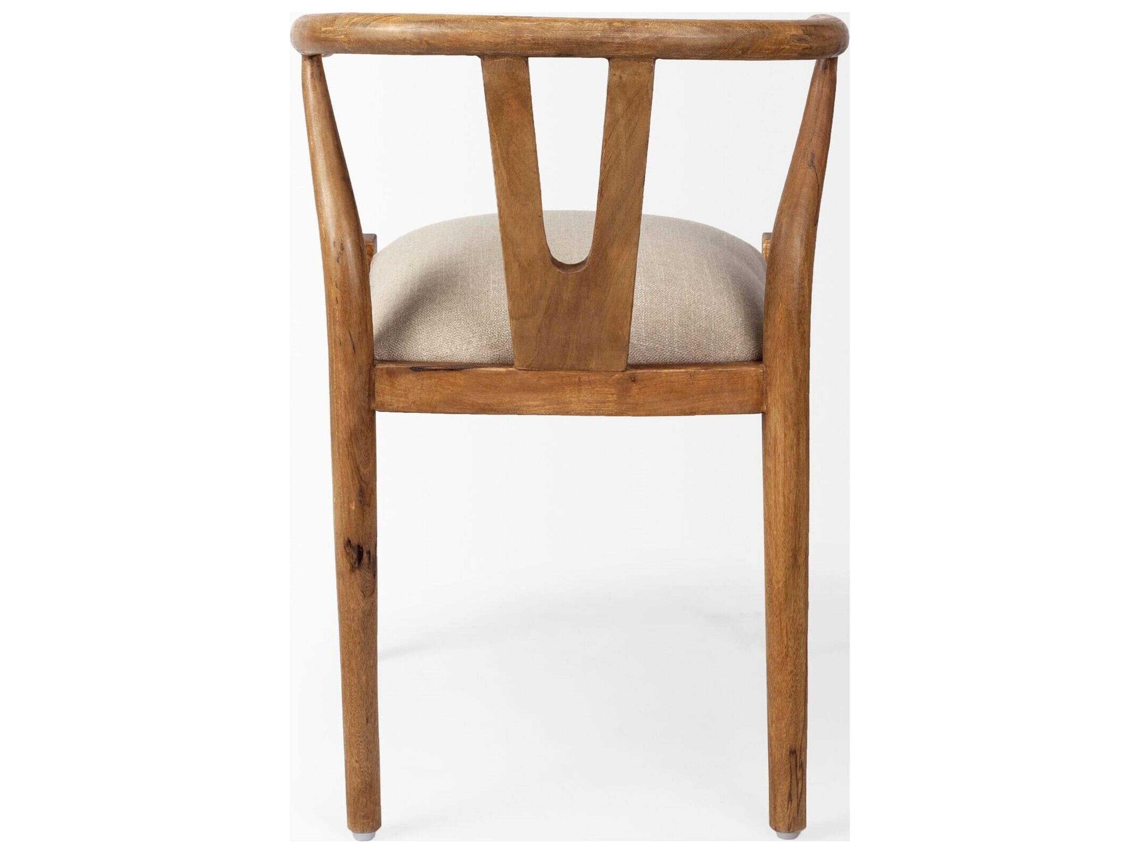 Mercana Trixie Cream Fabric Seat Brown Wood Frame Dining Chair