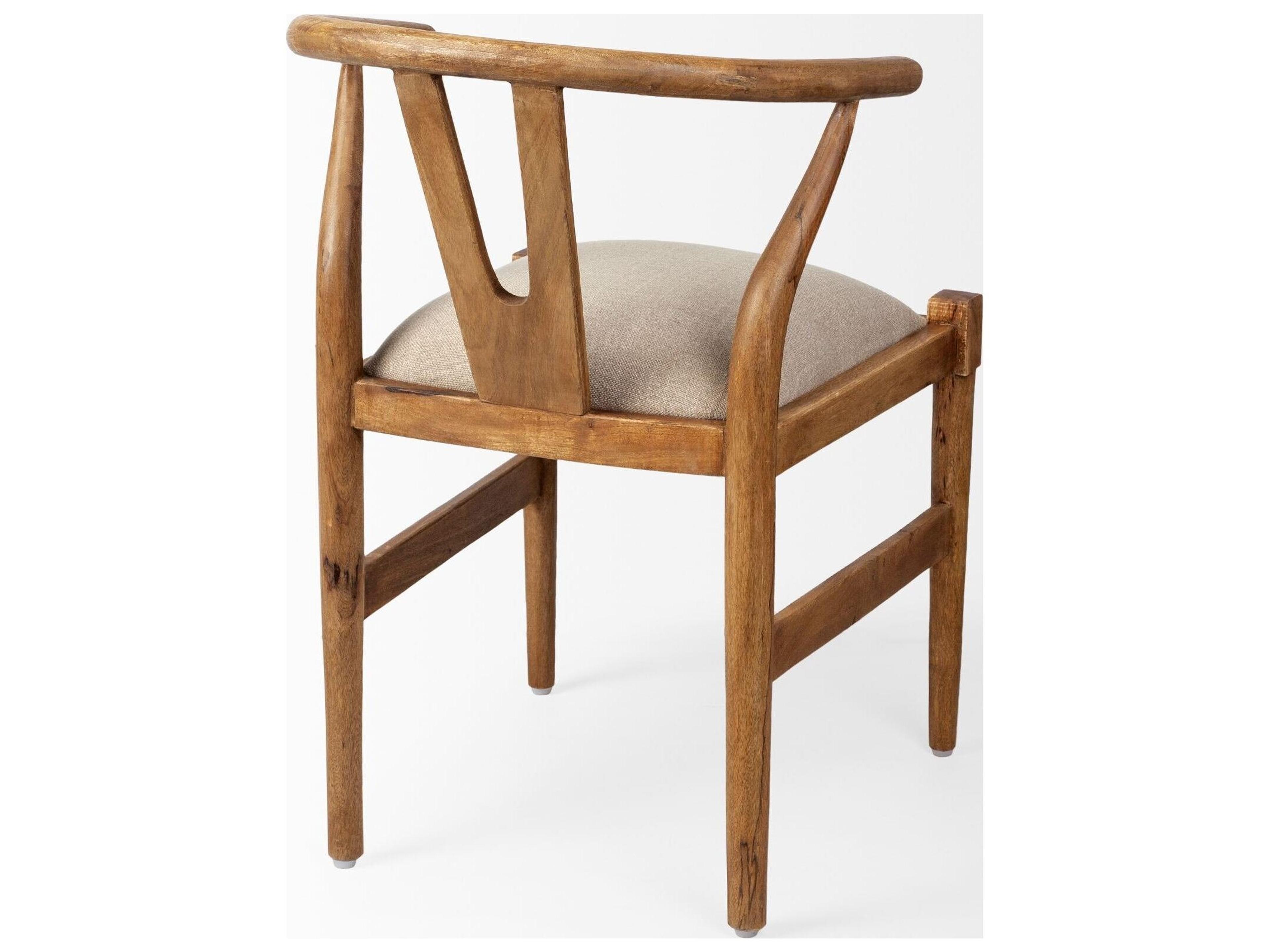 Mercana Trixie Cream Fabric Seat Brown Wood Frame Dining Chair