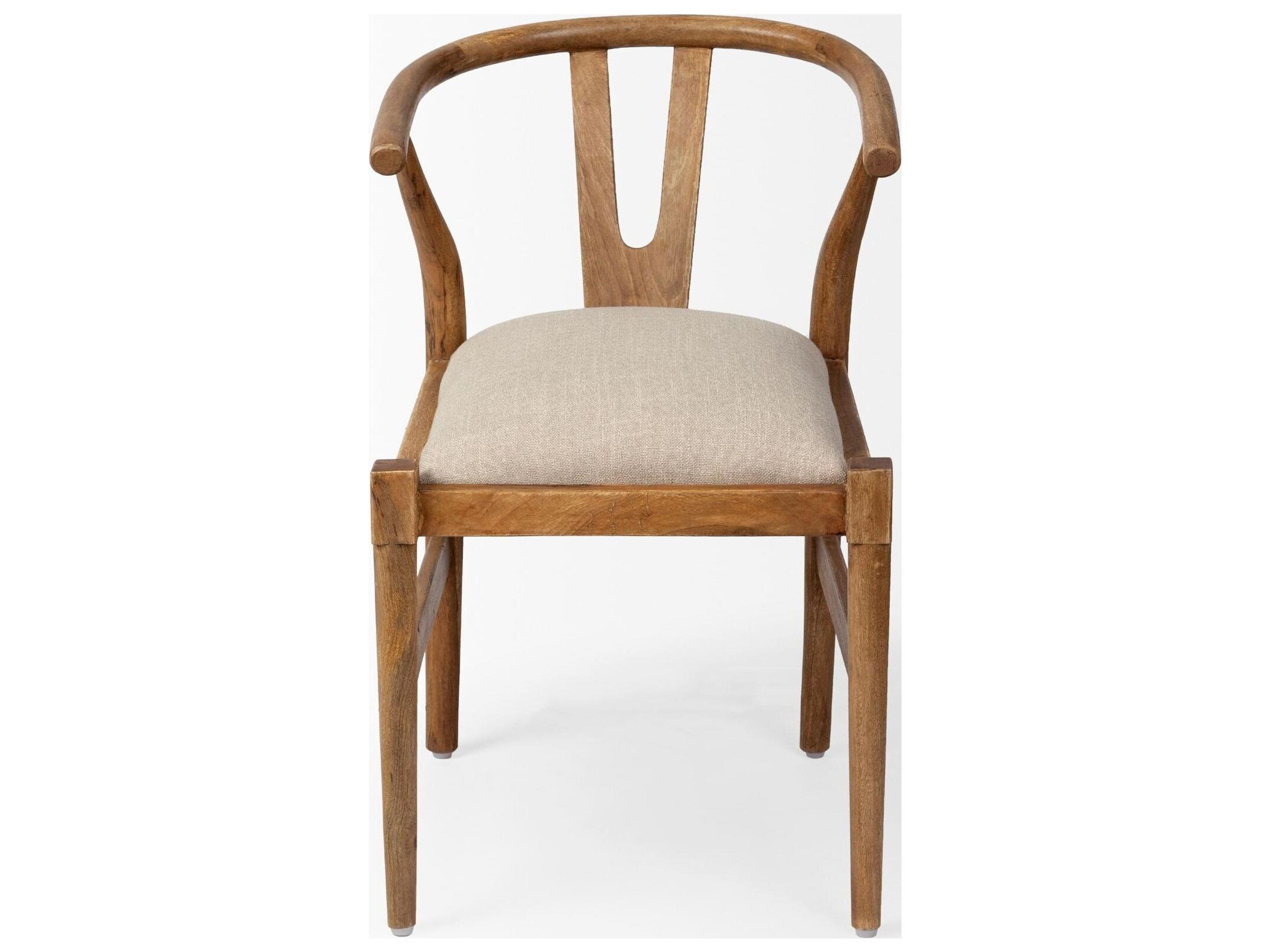 Mercana Trixie Cream Fabric Seat Brown Wood Frame Dining Chair