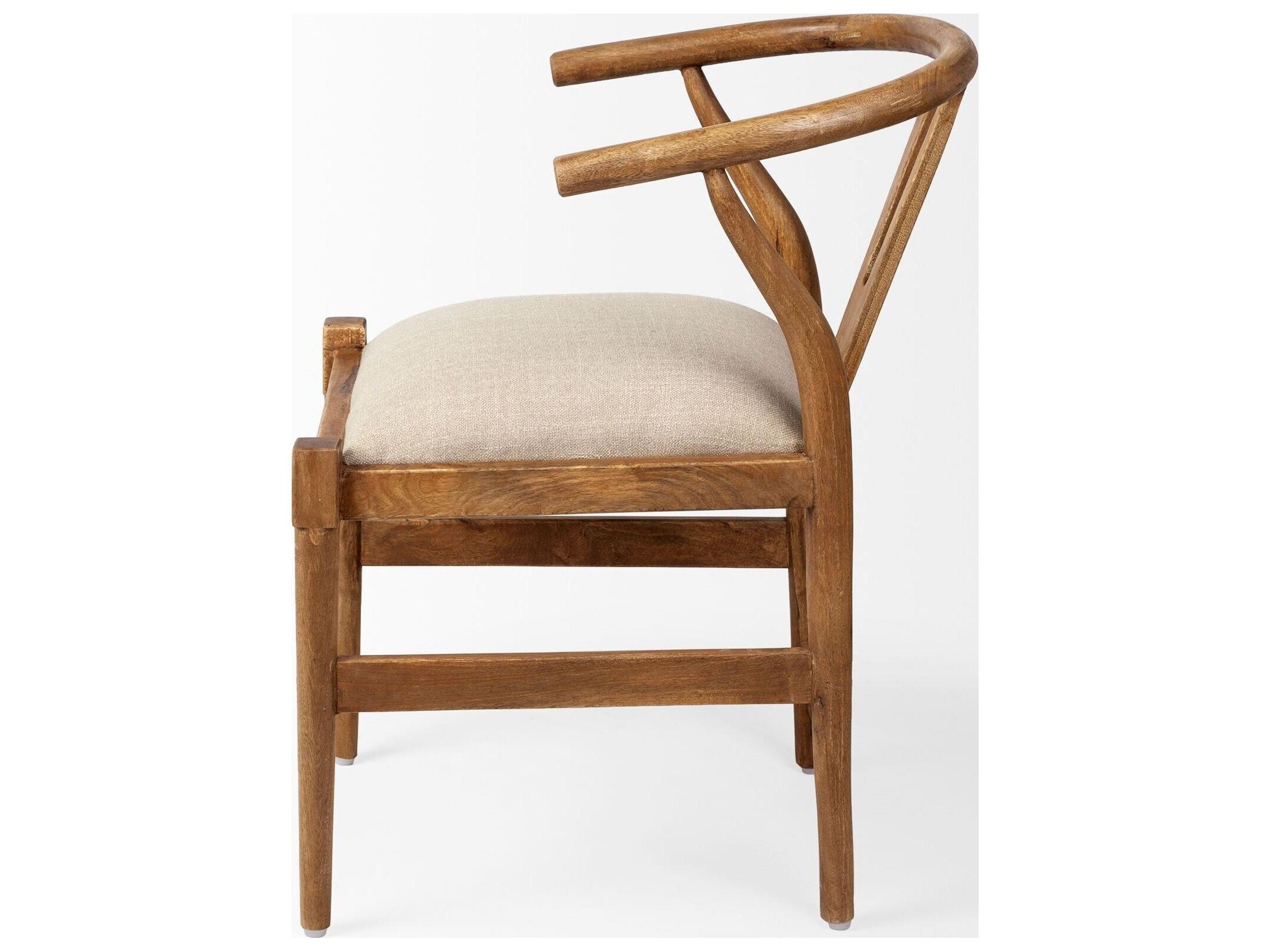 Mercana Trixie Cream Fabric Seat Brown Wood Frame Dining Chair