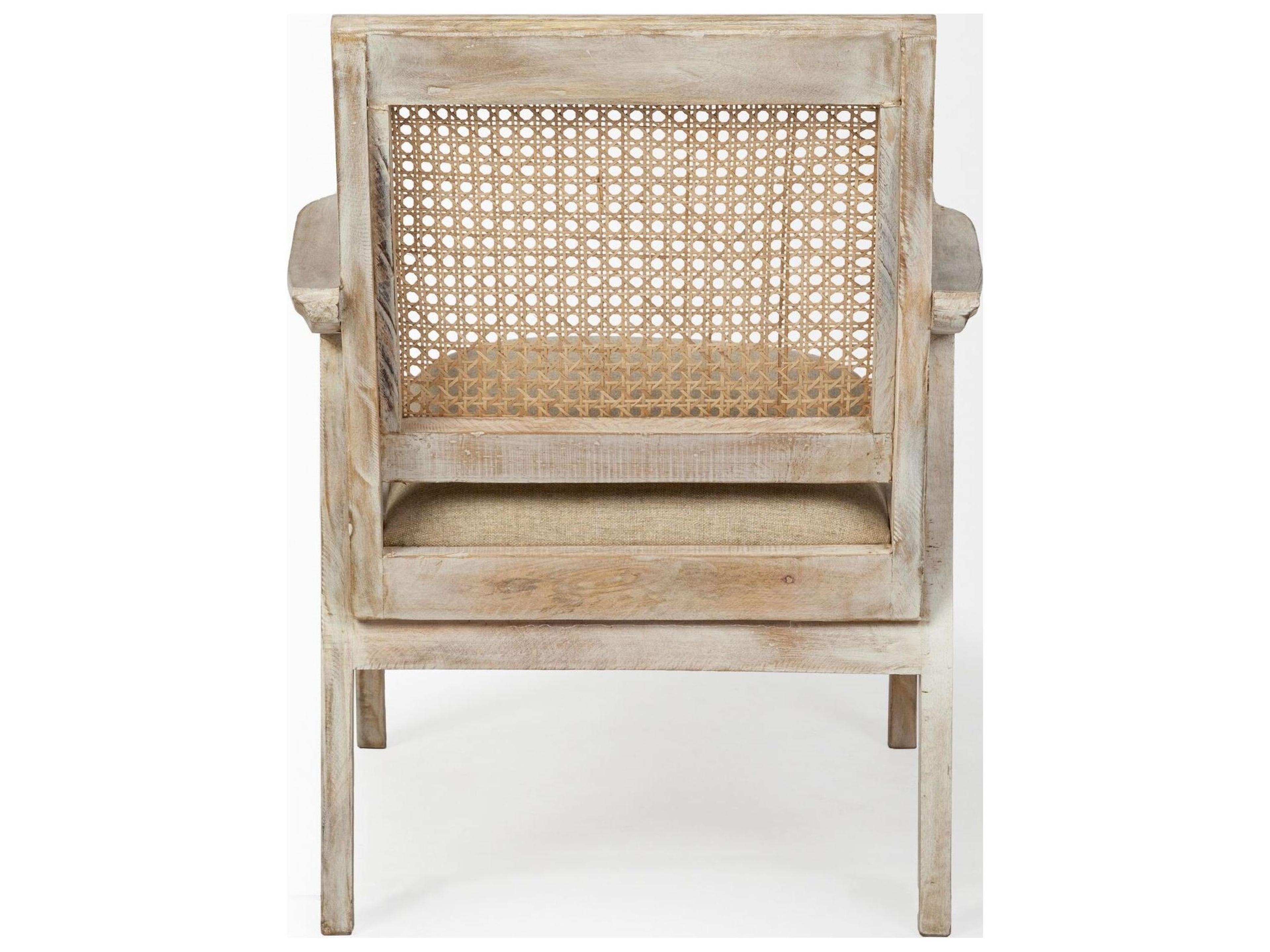 Mercana Teryn Cream Linen Seat And Natural Wooden Base w/ Mesh Back Accent Chair