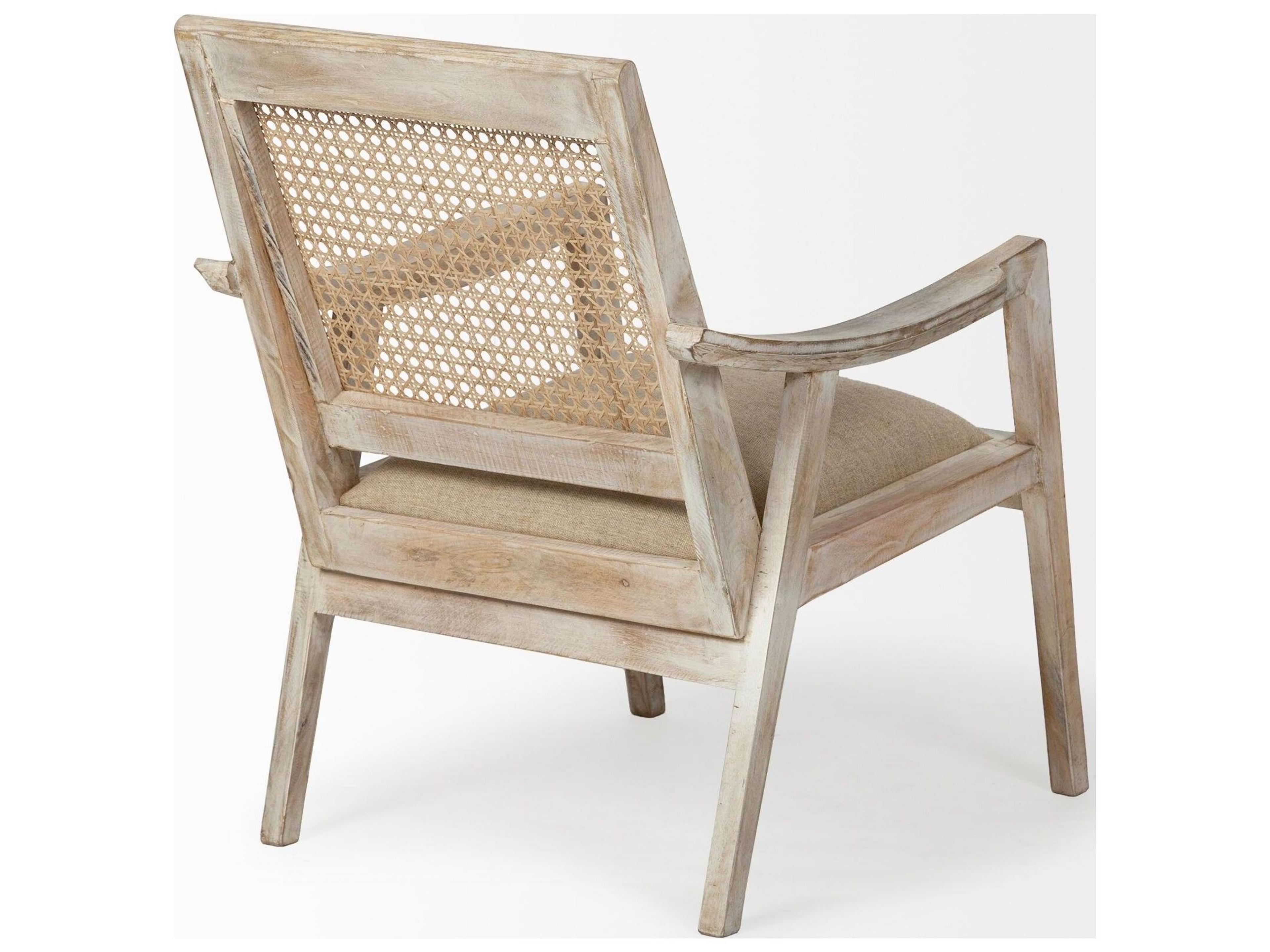 Mercana Teryn Cream Linen Seat And Natural Wooden Base w/ Mesh Back Accent Chair