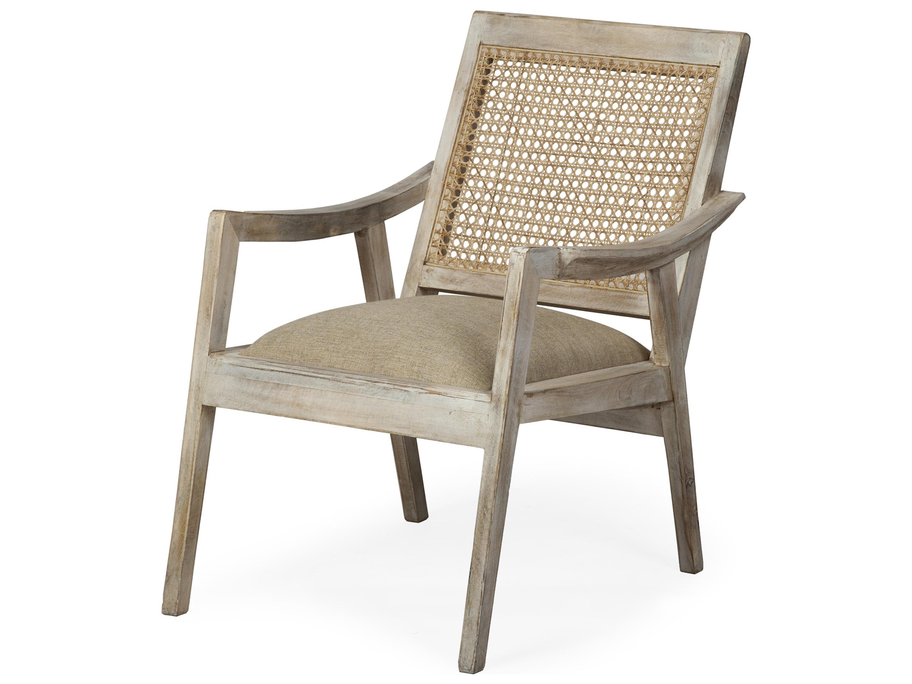 Mercana Teryn Cream Linen Seat And Natural Wooden Base w/ Mesh Back Accent Chair