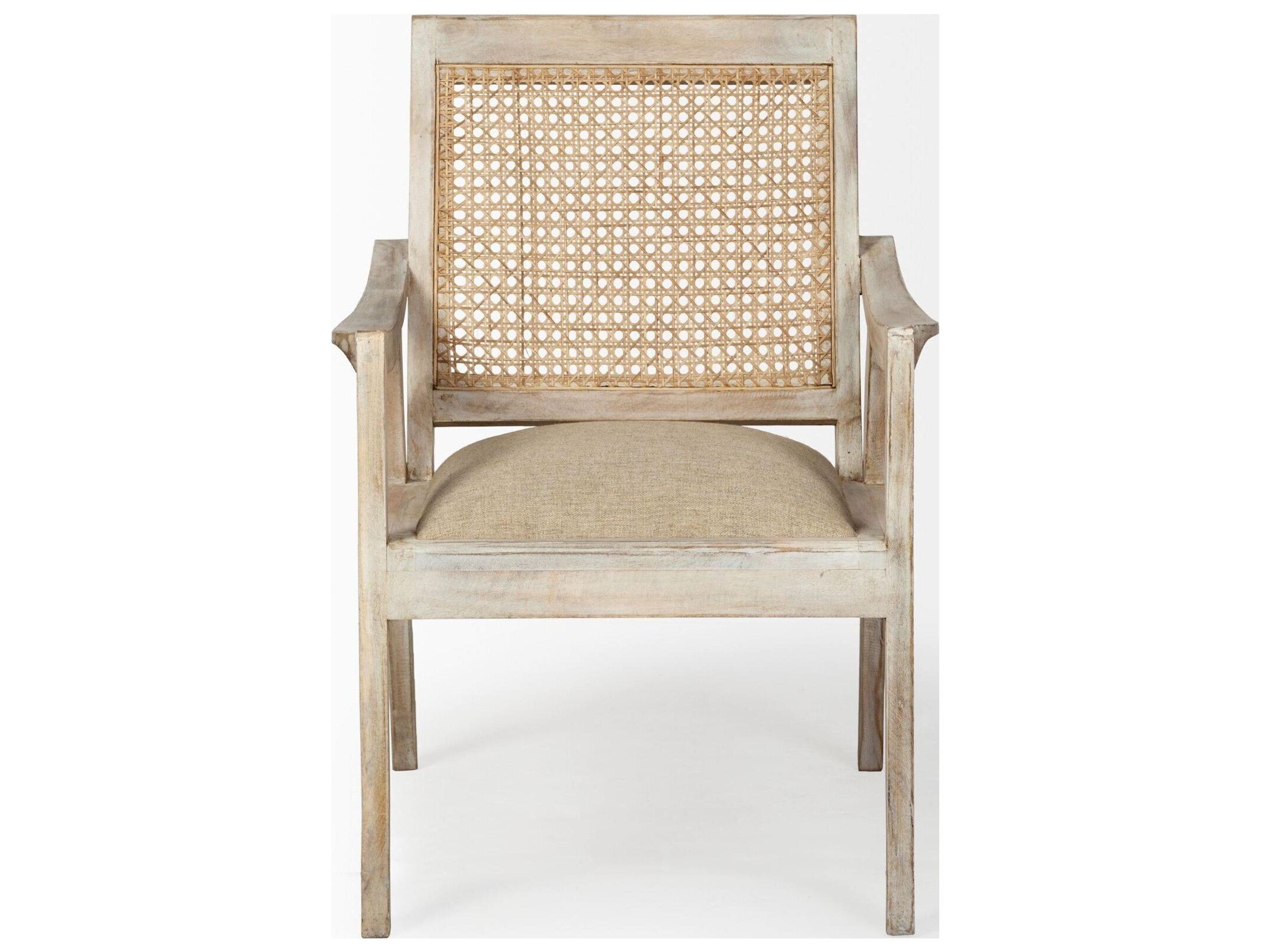Mercana Teryn Cream Linen Seat And Natural Wooden Base w/ Mesh Back Accent Chair