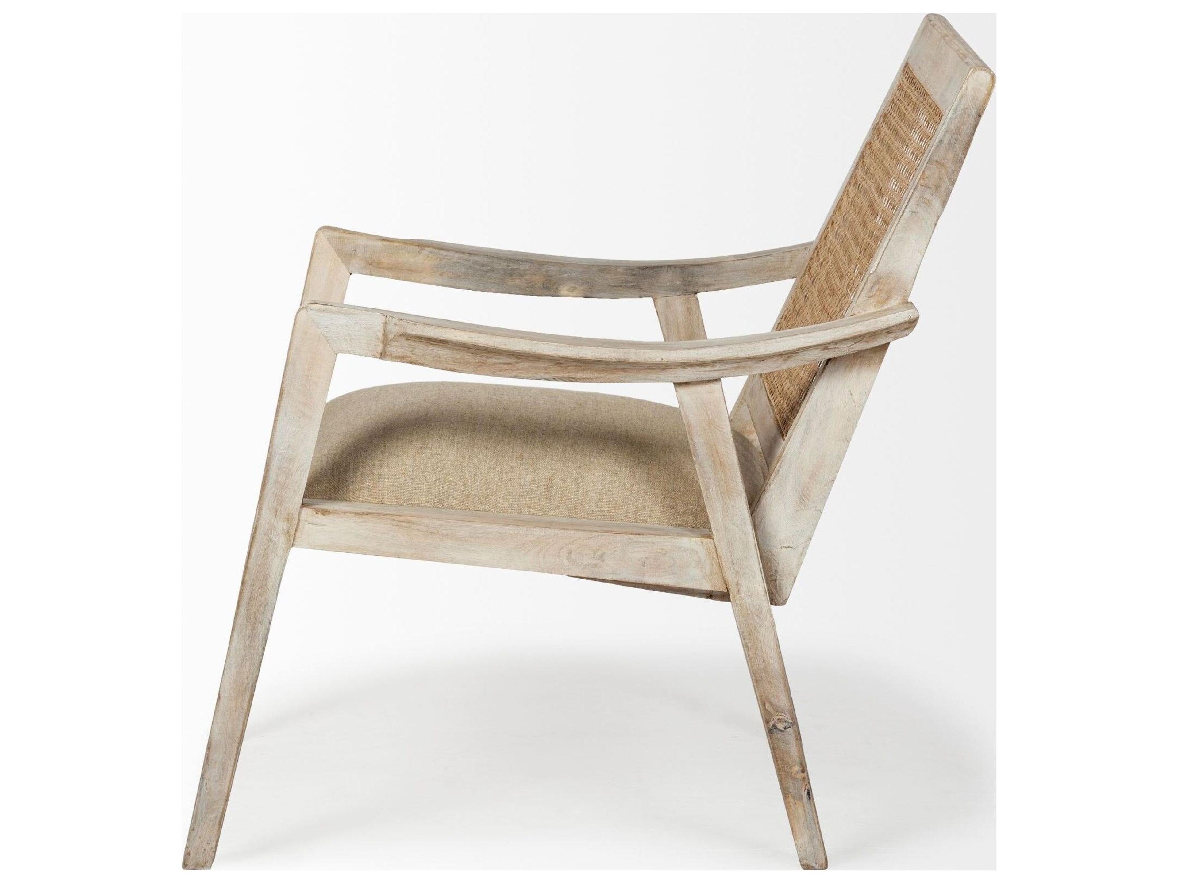 Mercana Teryn Cream Linen Seat And Natural Wooden Base w/ Mesh Back Accent Chair