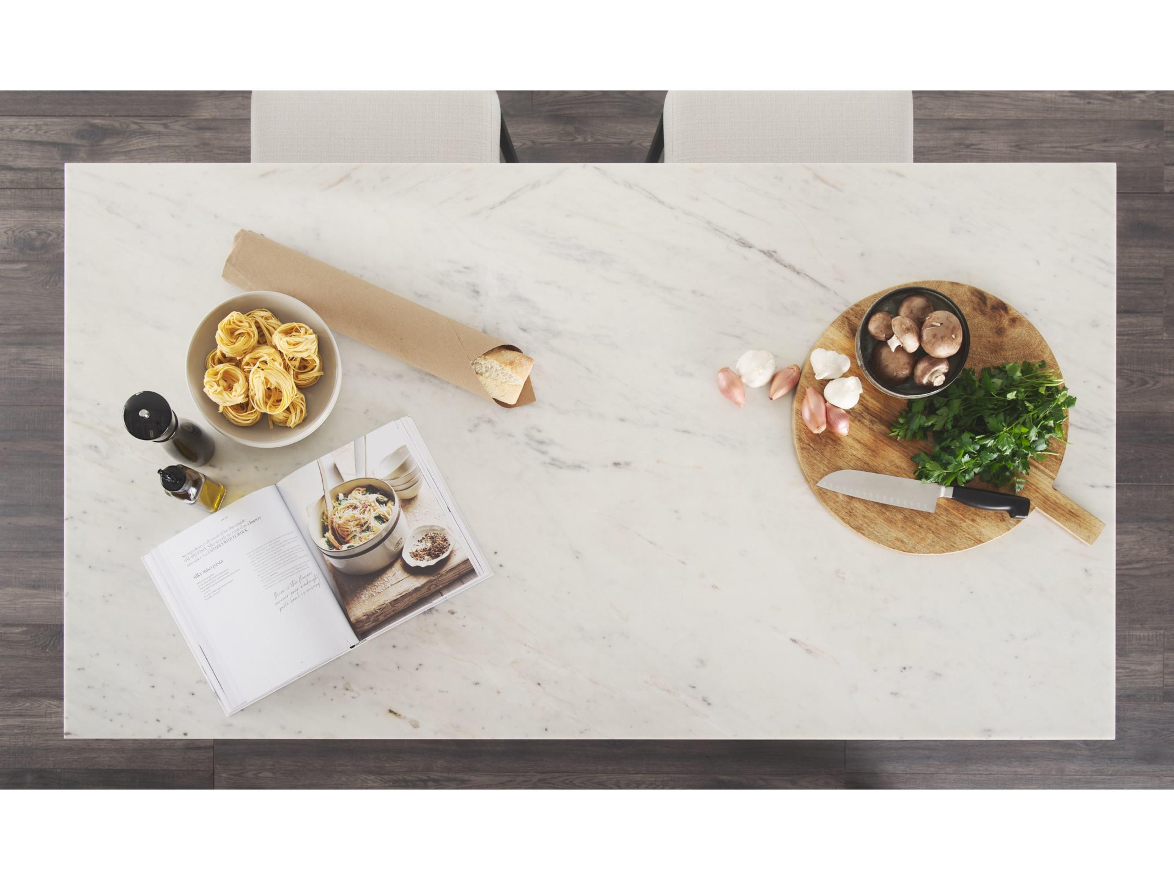 Mercana Fieri Solid Iron Black Body White Marble Top Four Drawer Kitchen Island