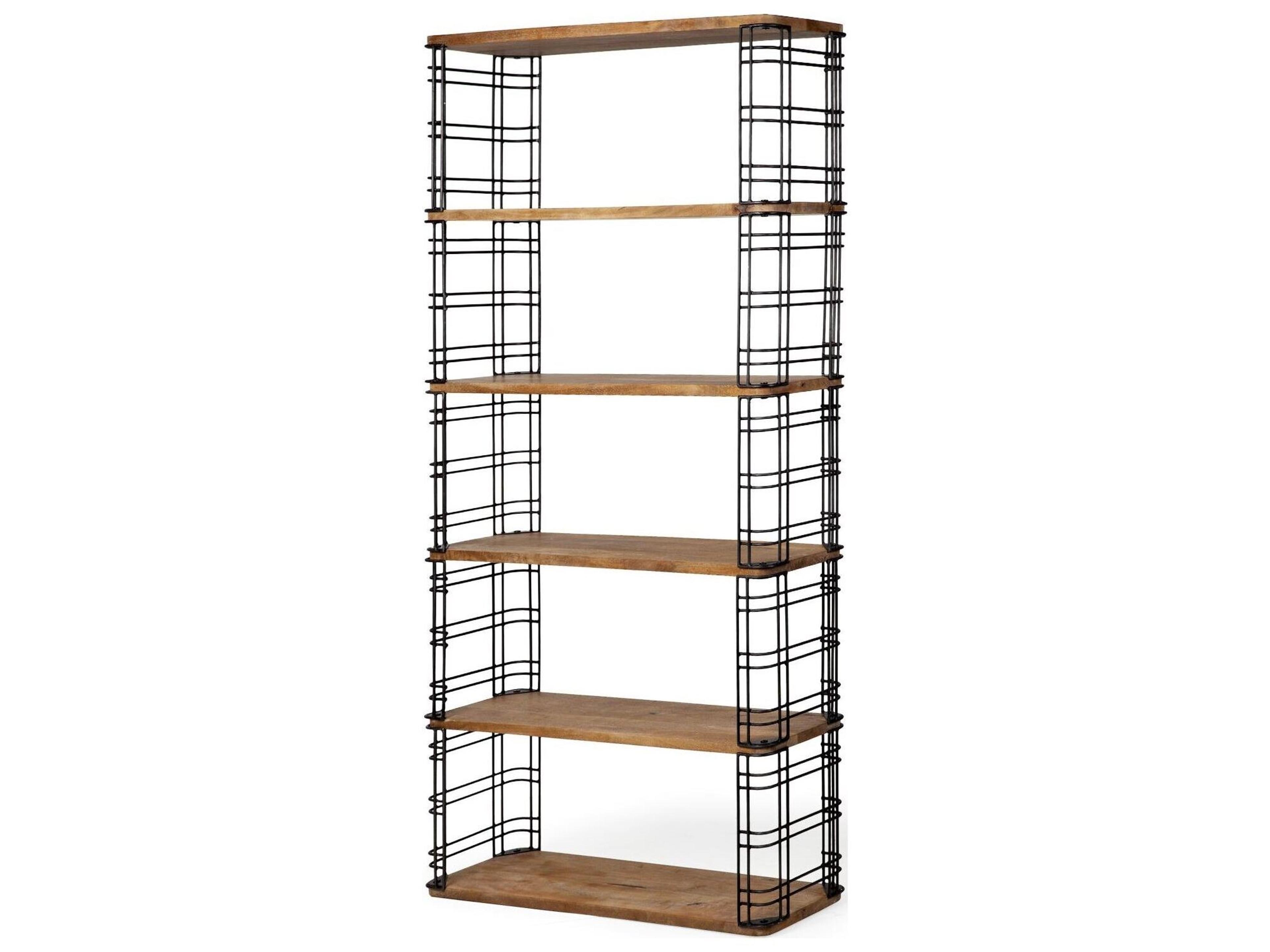 Bradie I 40L x 12W x 79H Brown Wood and Metal Frame Six Shelf Shelving Unit