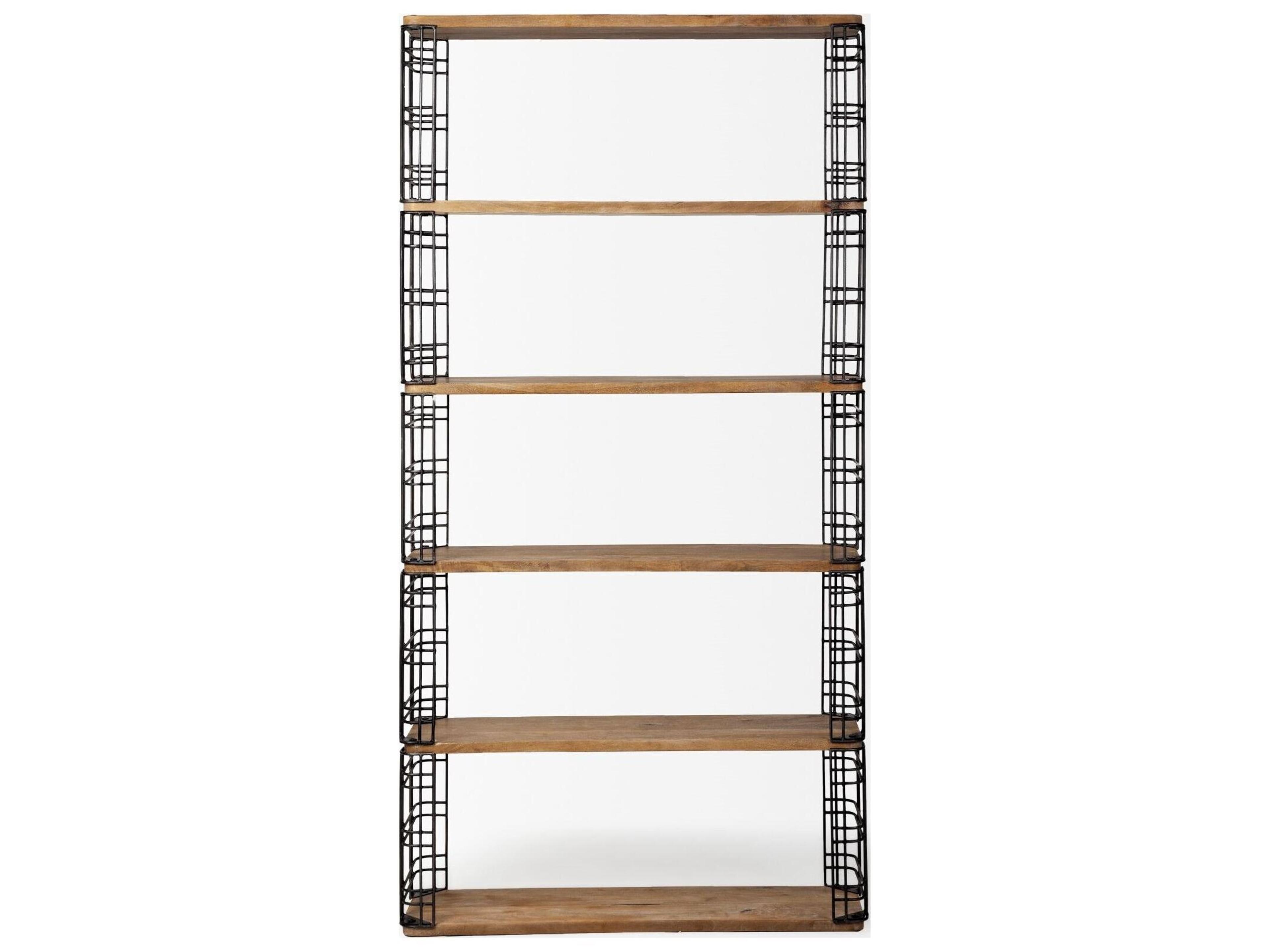 Mercana Bradie I 40L x 12W x 79H Brown Wood and Metal Frame Six Shelf Shelving Unit