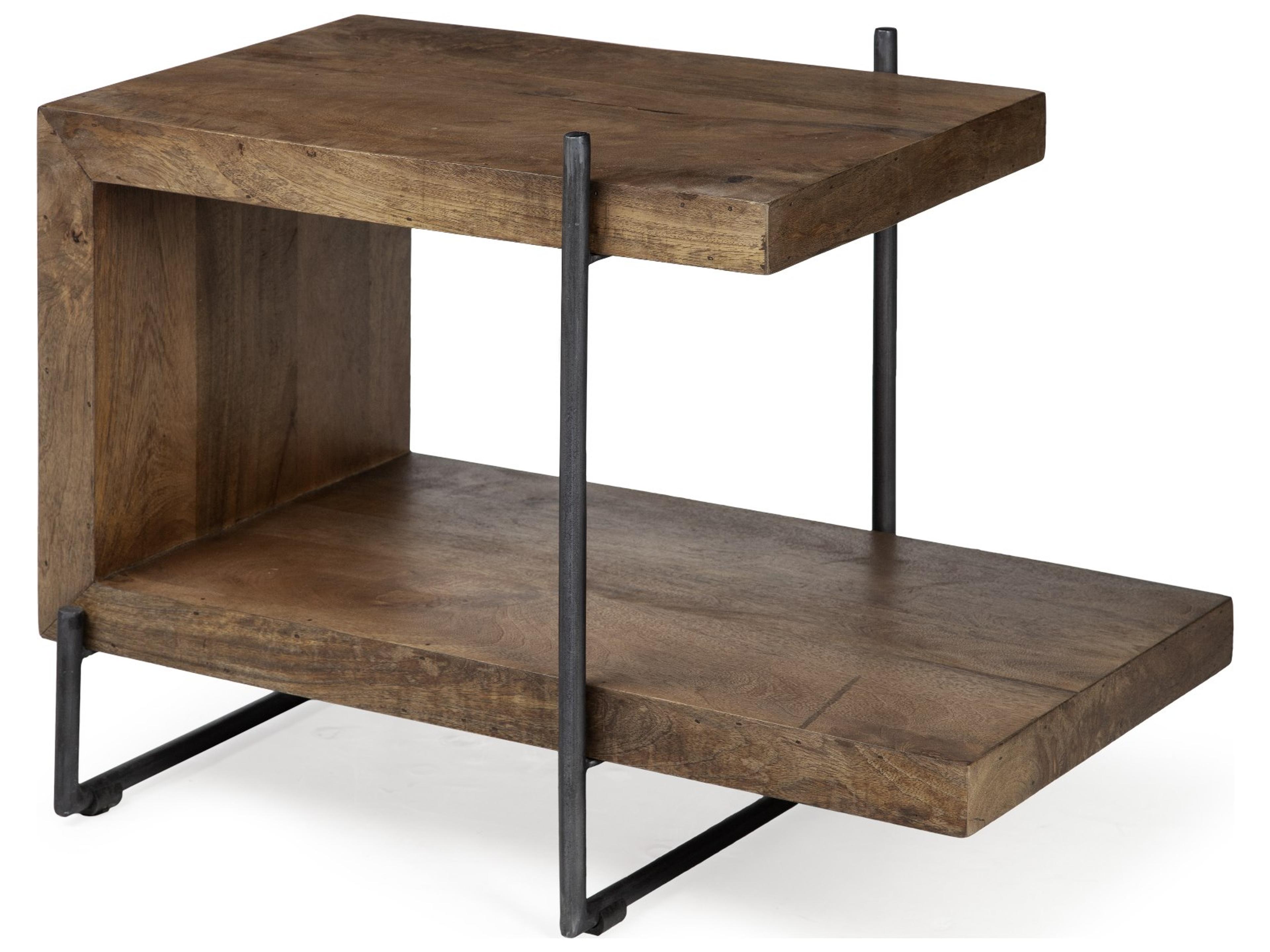 Maddox 30L x 18W x 22H Medium Brown Wood w/ Black Metal U-shaped End/Side Table