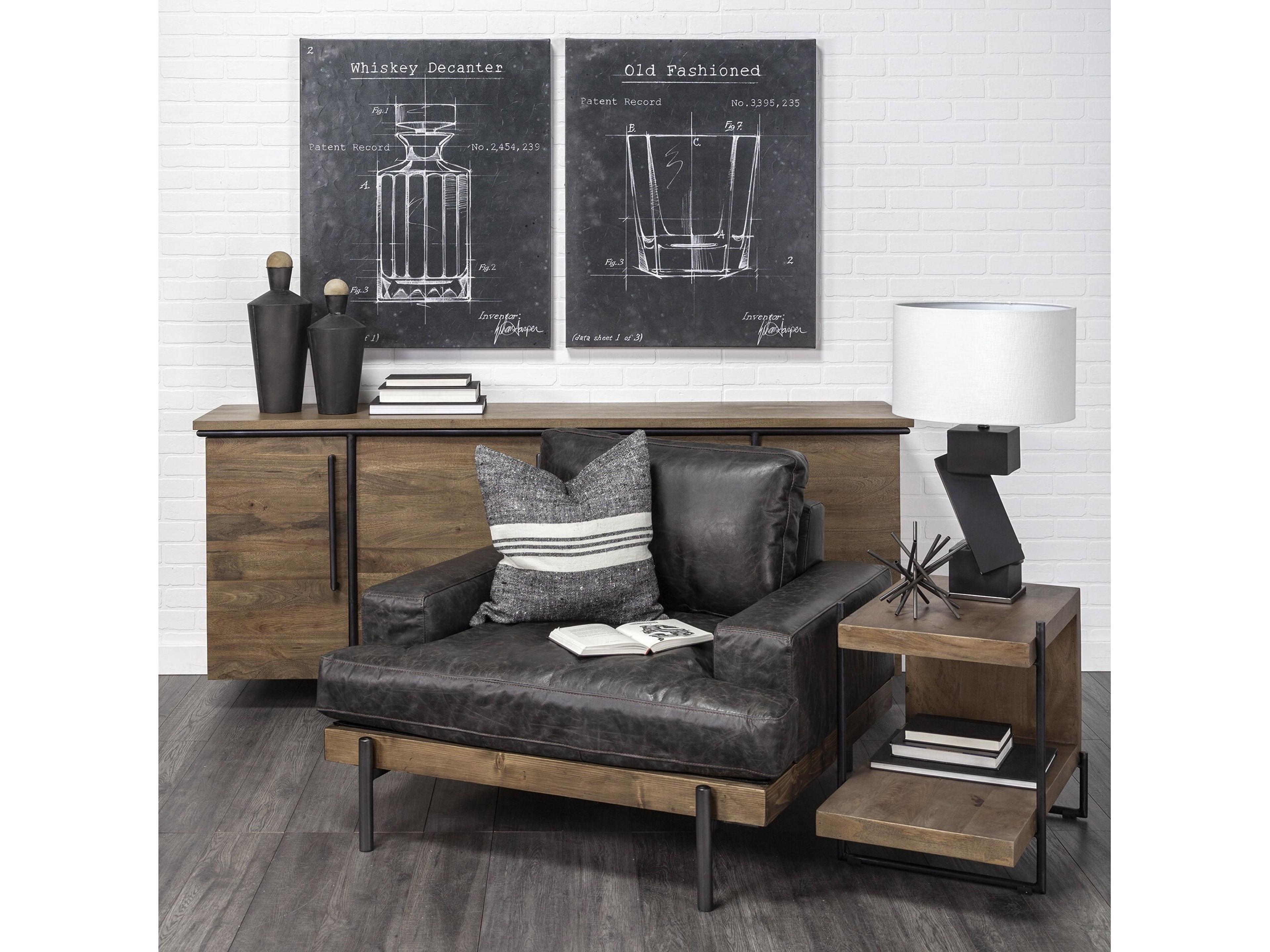 Mercana Maddox 30L x 18W x 22H Medium Brown Wood w/ Black Metal U-shaped End/Side Table