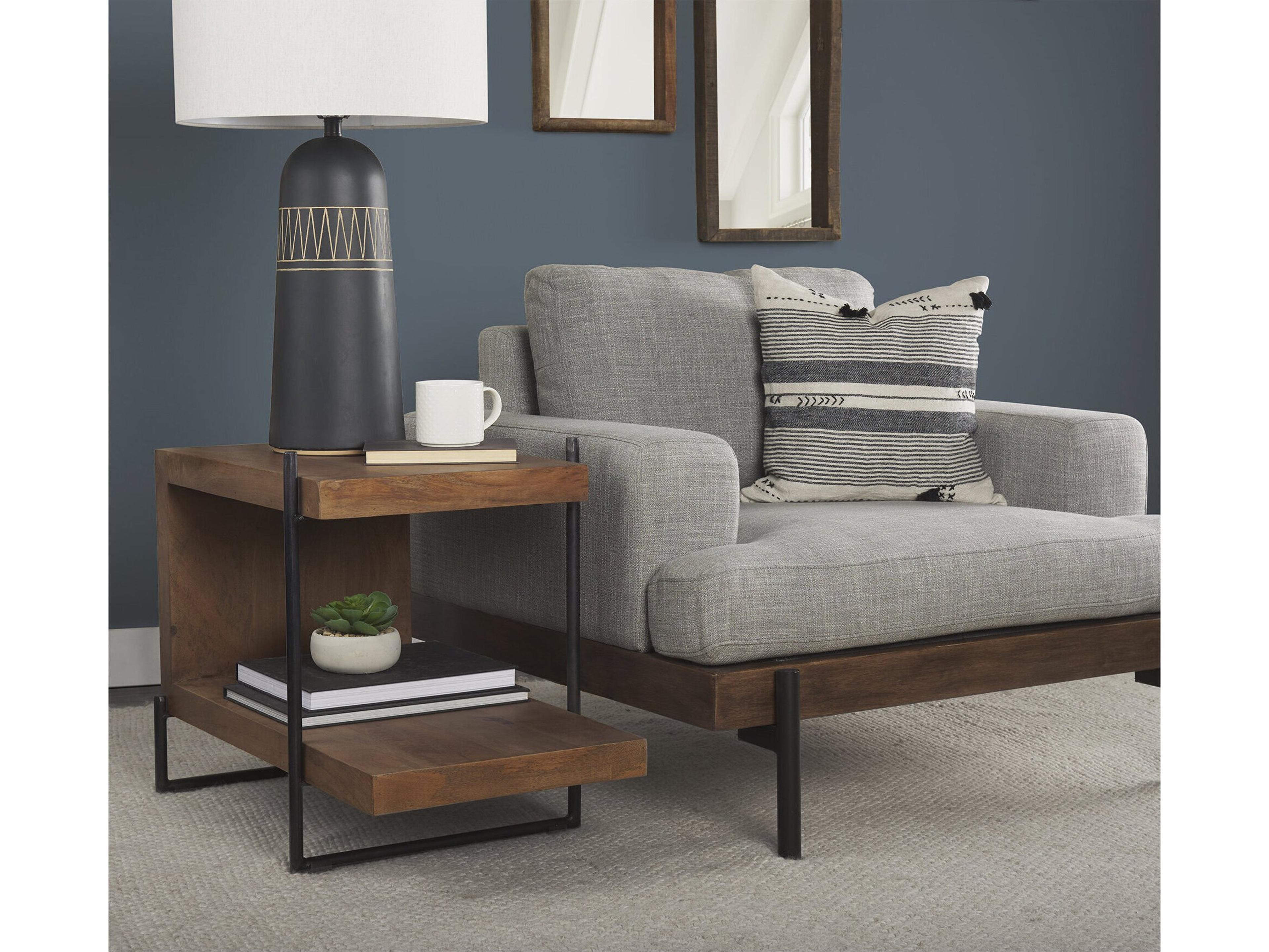 Mercana Maddox 30L x 18W x 22H Medium Brown Wood w/ Black Metal U-shaped End/Side Table