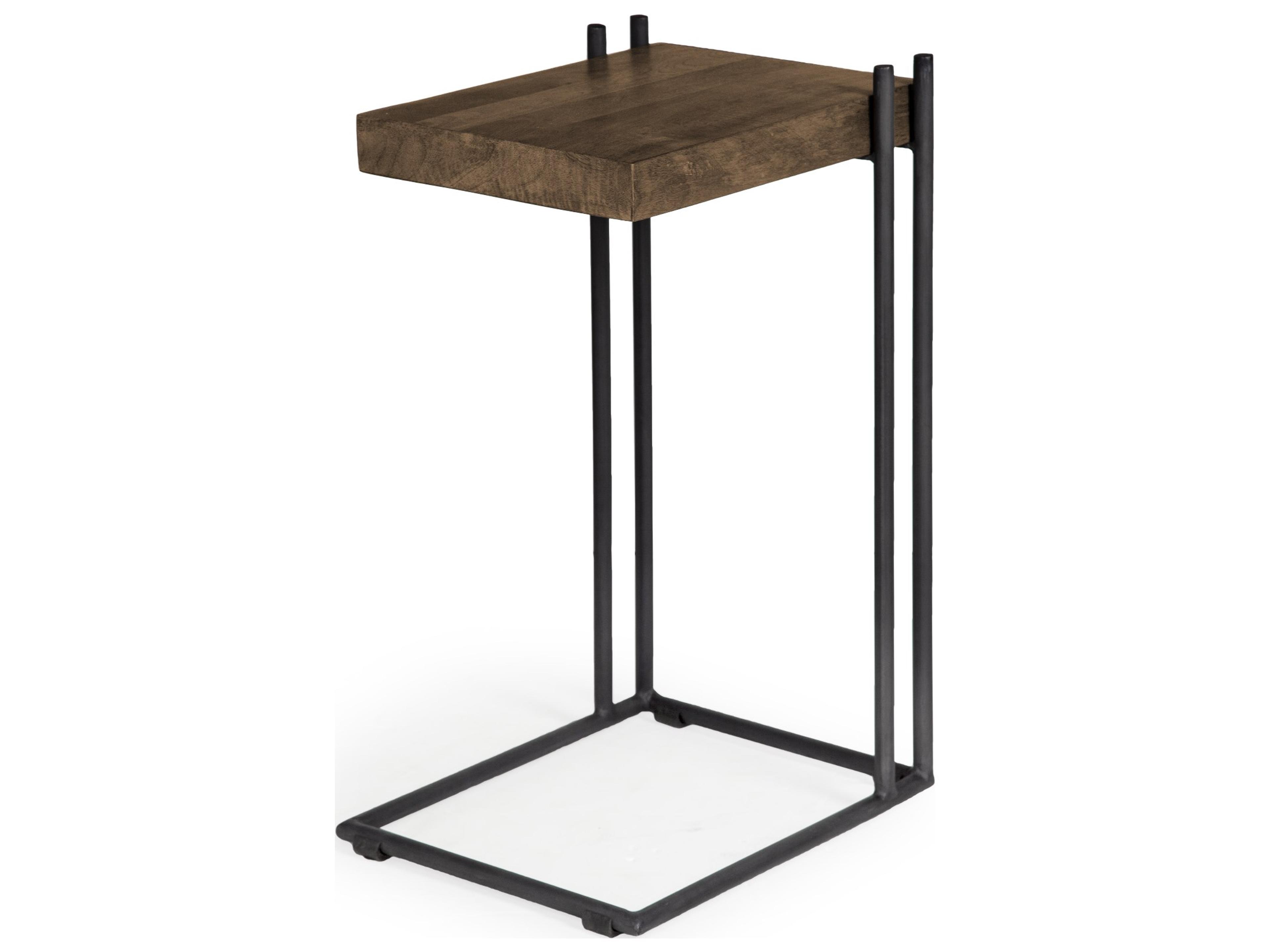 Maddox 16L x 13.5W x 27H Medium Brown Wood w/ Black Metal C-shaped End/Side Table