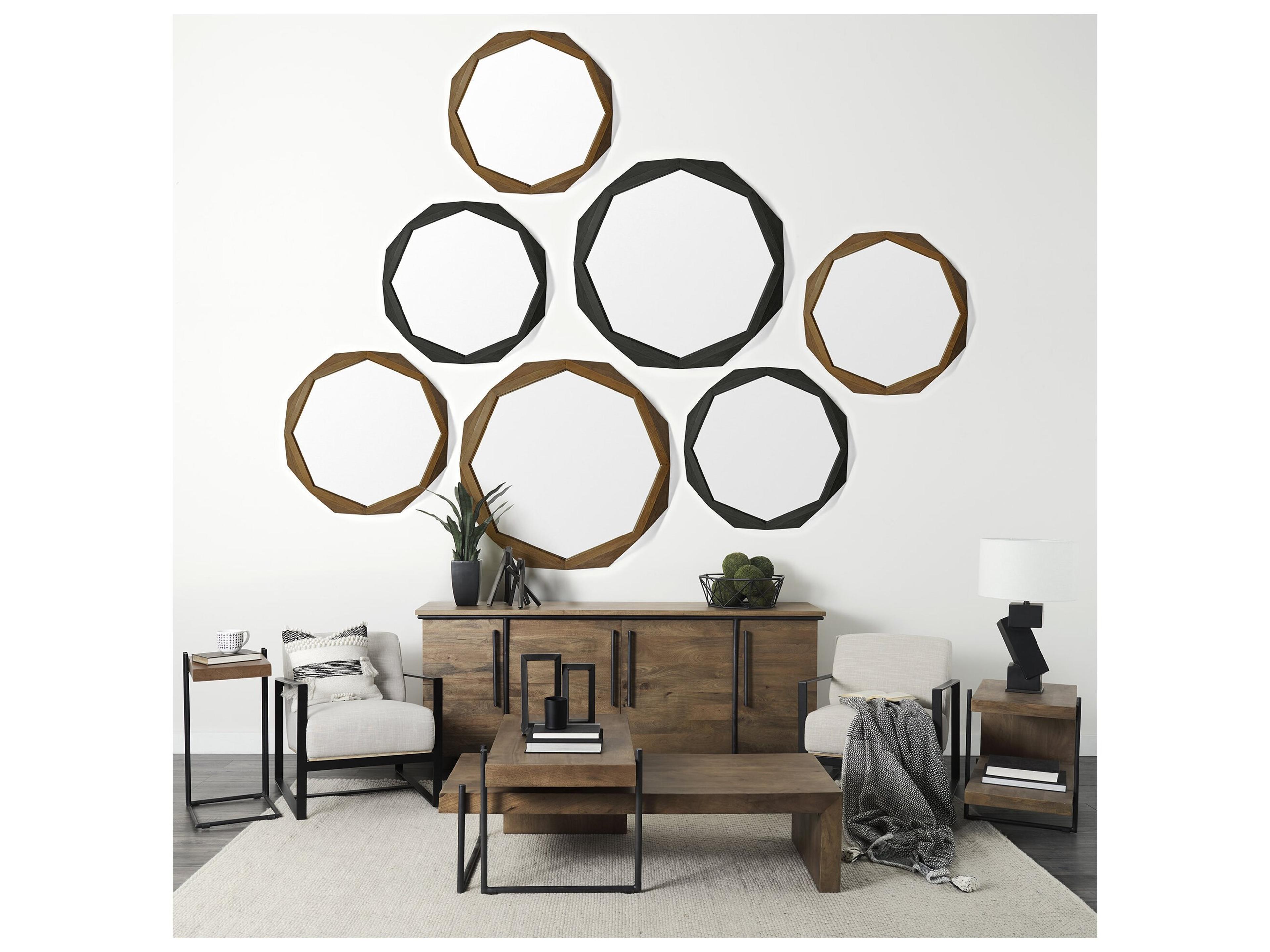 Mercana Maddox 16L x 13.5W x 27H Medium Brown Wood w/ Black Metal C-shaped End/Side Table