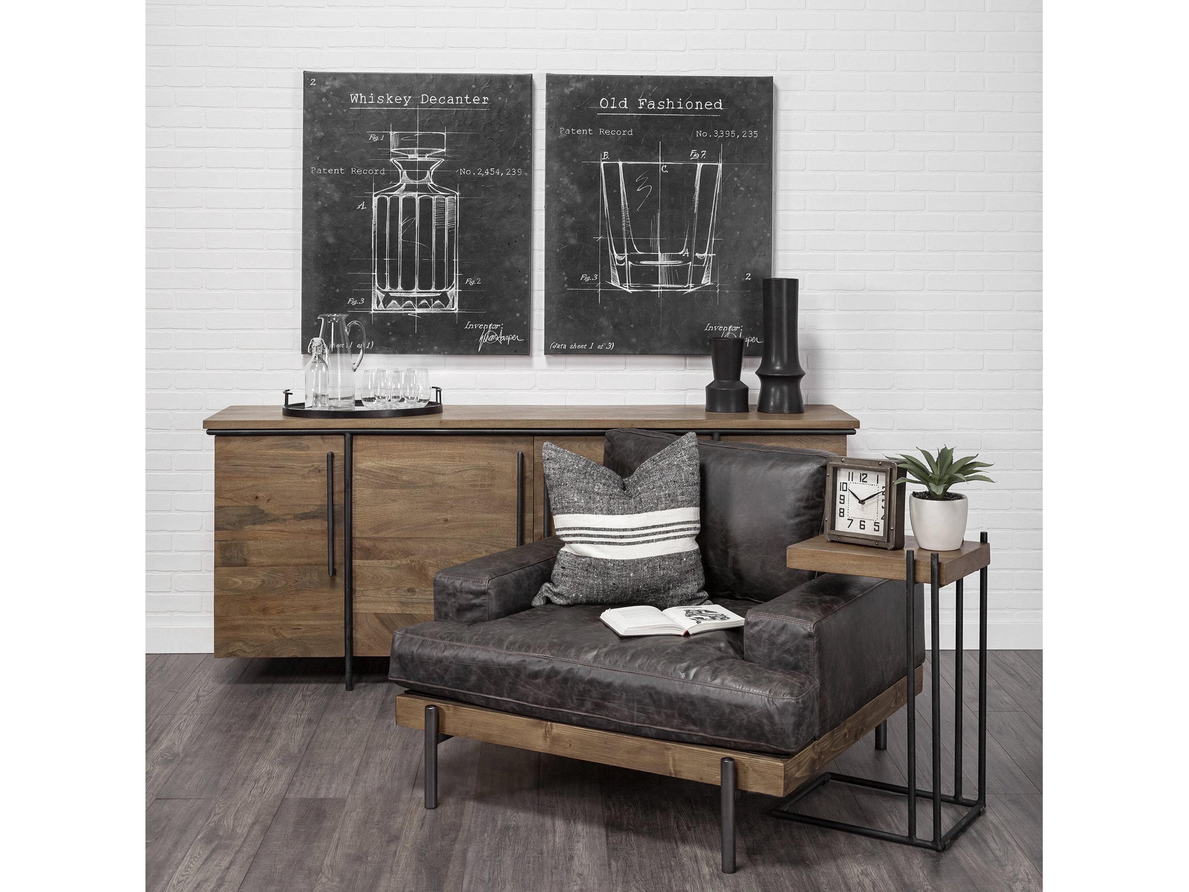 Mercana Maddox 16L x 13.5W x 27H Medium Brown Wood w/ Black Metal C-shaped End/Side Table