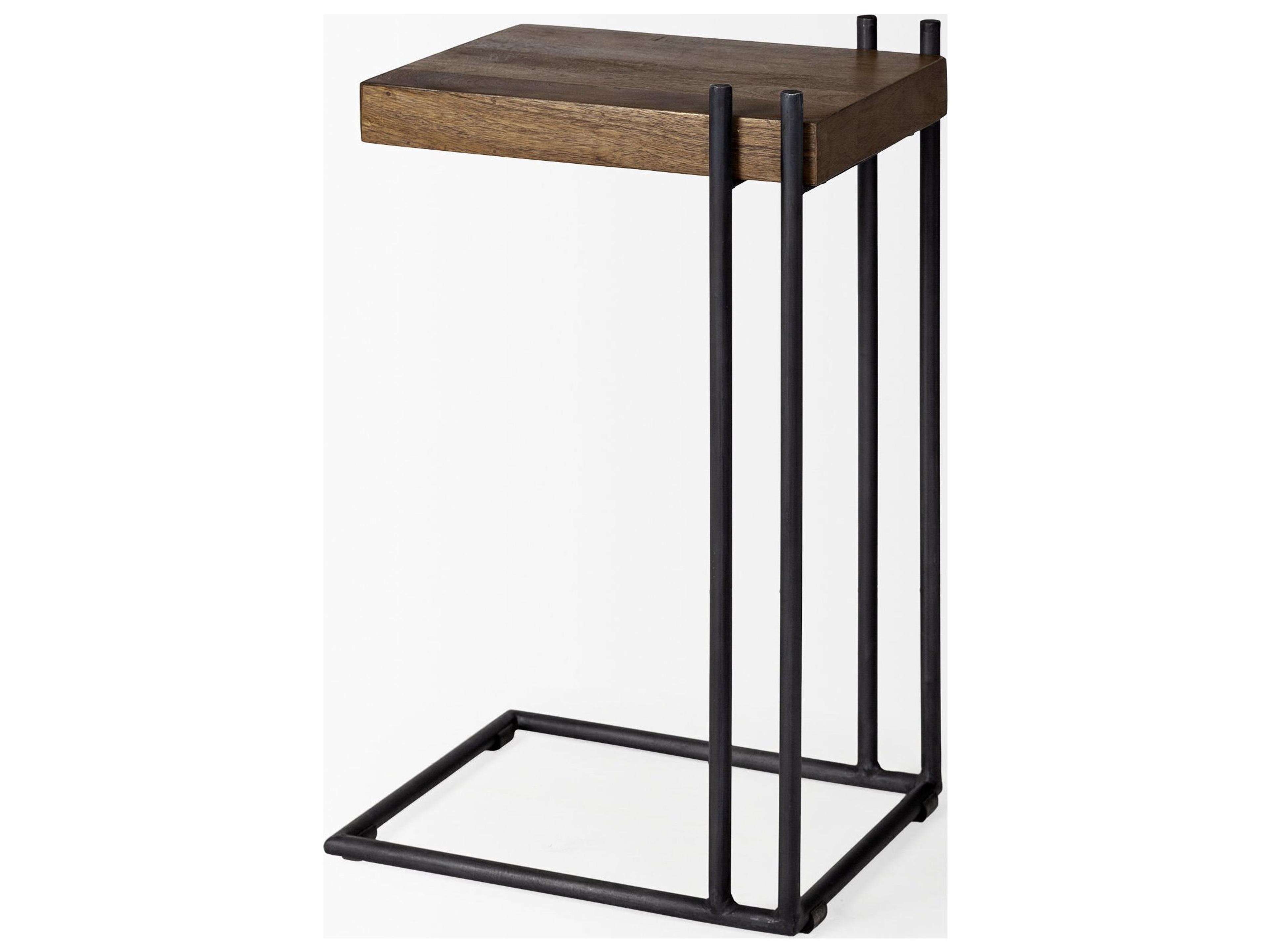 Mercana Maddox 16L x 13.5W x 27H Medium Brown Wood w/ Black Metal C-shaped End/Side Table