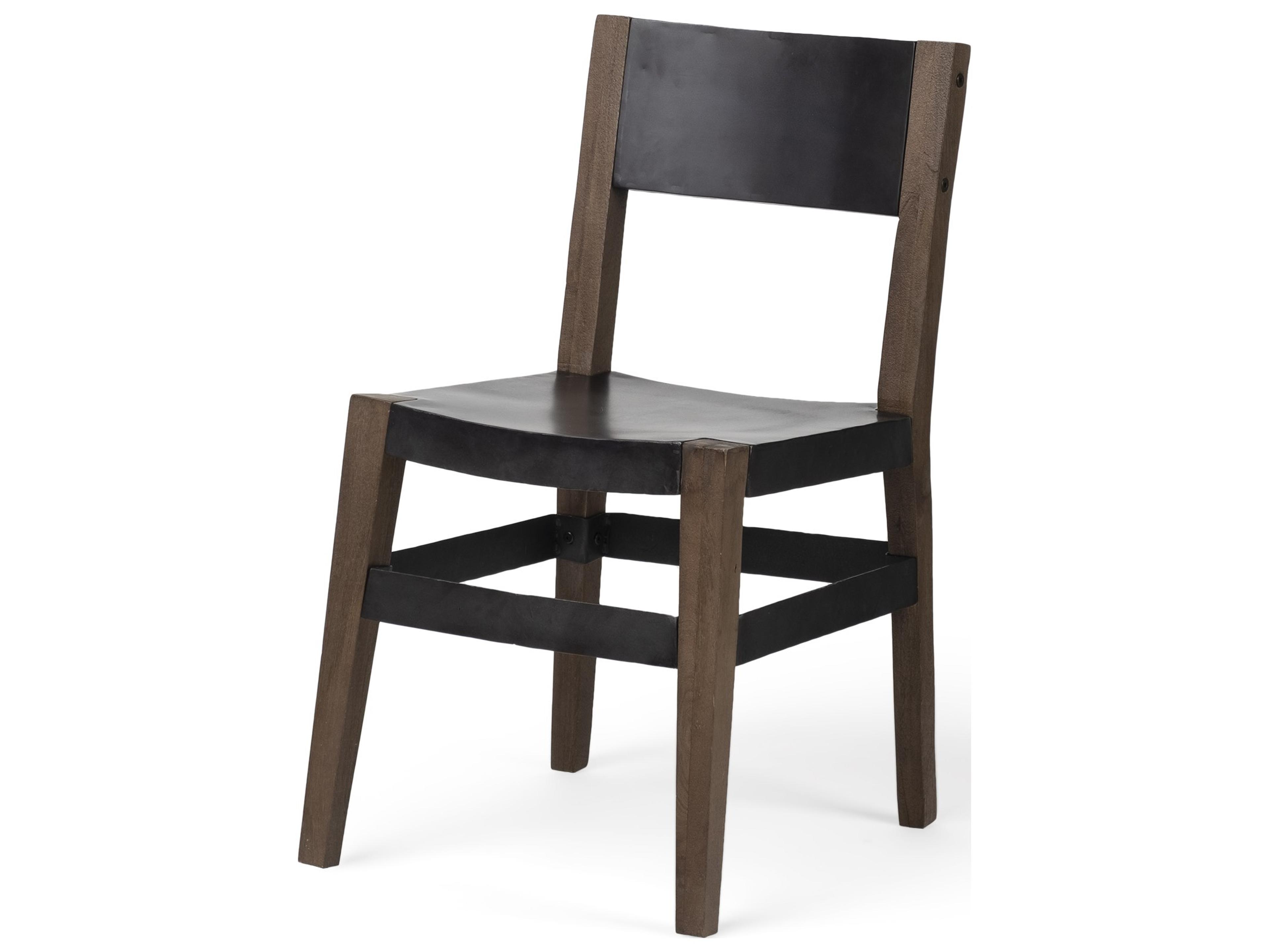 Nell I Black Iron Seat Solid Brown Wooden Base Dining Chair
