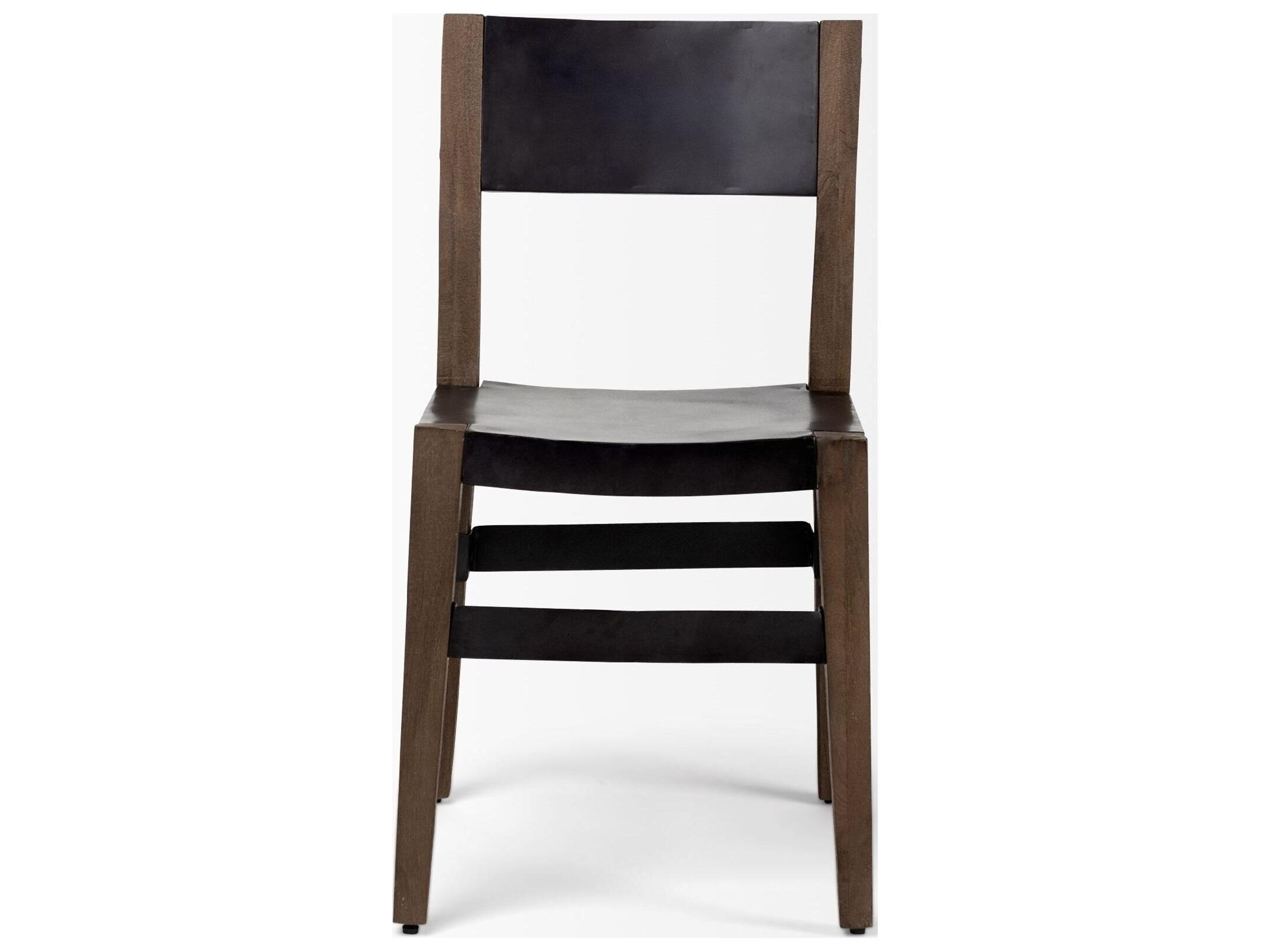 Mercana Nell I Black Iron Seat Solid Brown Wooden Base Dining Chair